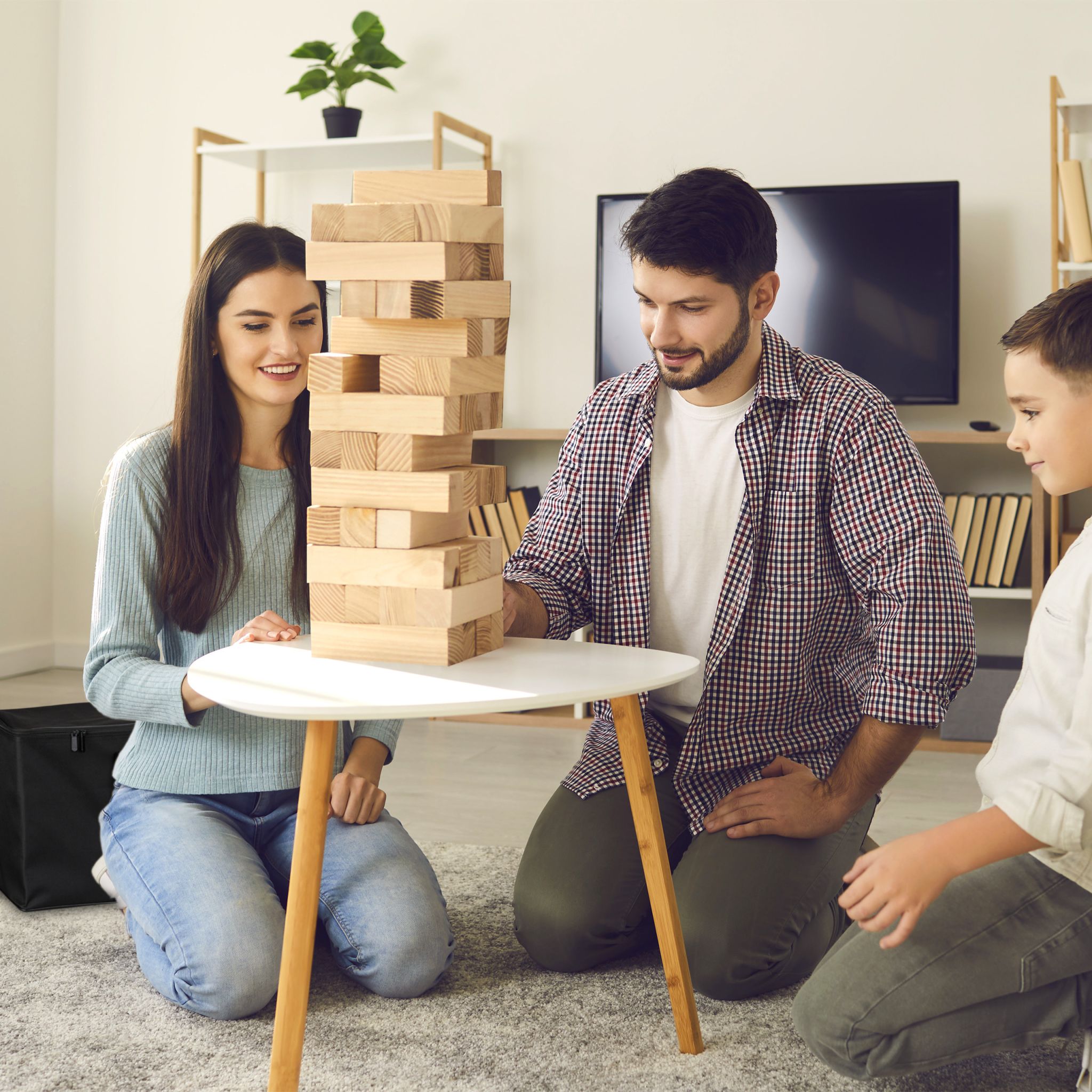 XXL Wackelturm Holz Hellbraun-Schwarz von Relaxdays