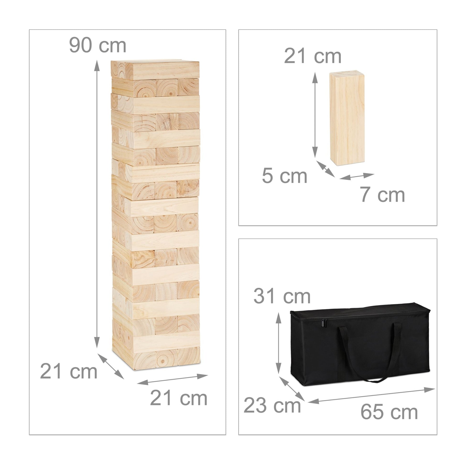 XXL Wackelturm Holz Hellbraun-Schwarz von Relaxdays
