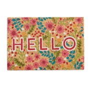 Fussmatte Kokos Hello Blumen Beige-Blau-Rot von Relaxdays