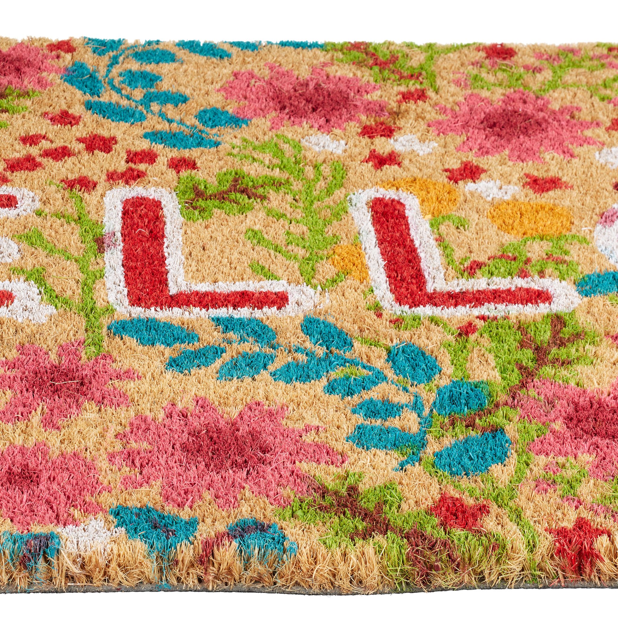 Fussmatte Kokos Hello Blumen Beige-Blau-Rot von Relaxdays