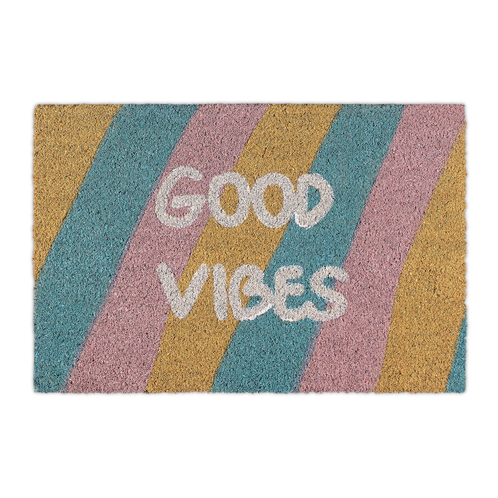 Fussmatte Kokos Good Vibes Blau-Gelb-Rosa von Relaxdays