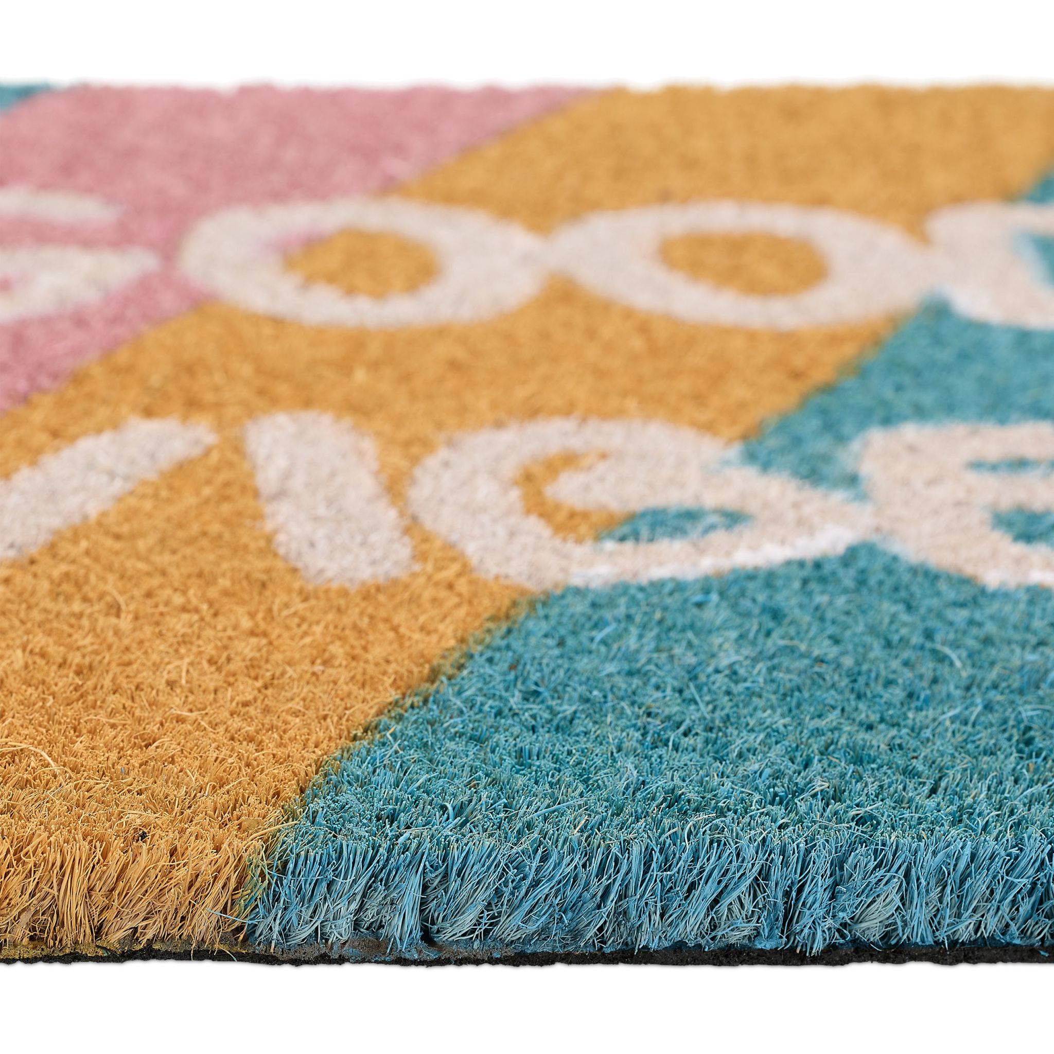 Fussmatte Kokos Good Vibes Blau-Gelb-Rosa von Relaxdays