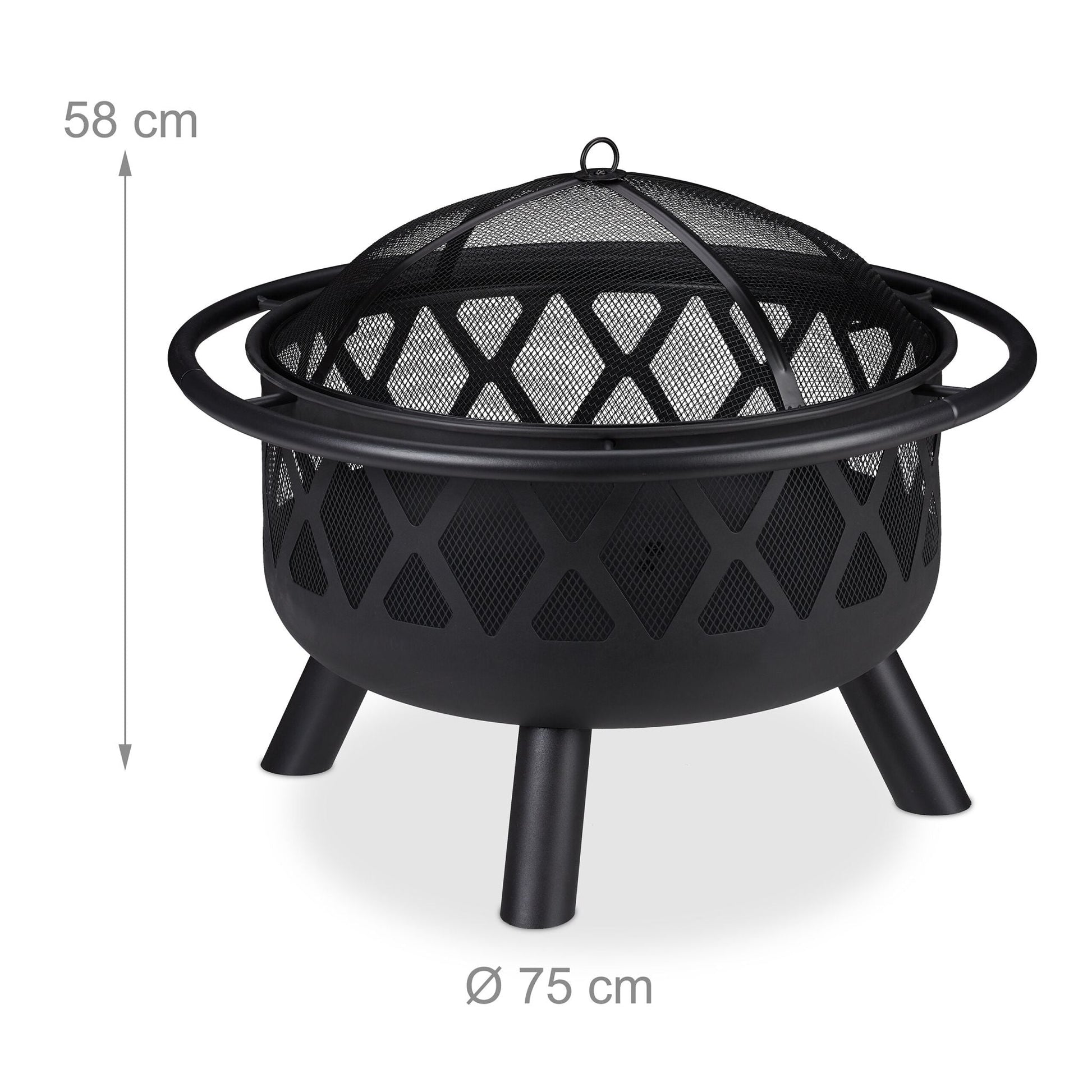 Feuerschale mit Funkenschutz Schwarz von Relaxdays