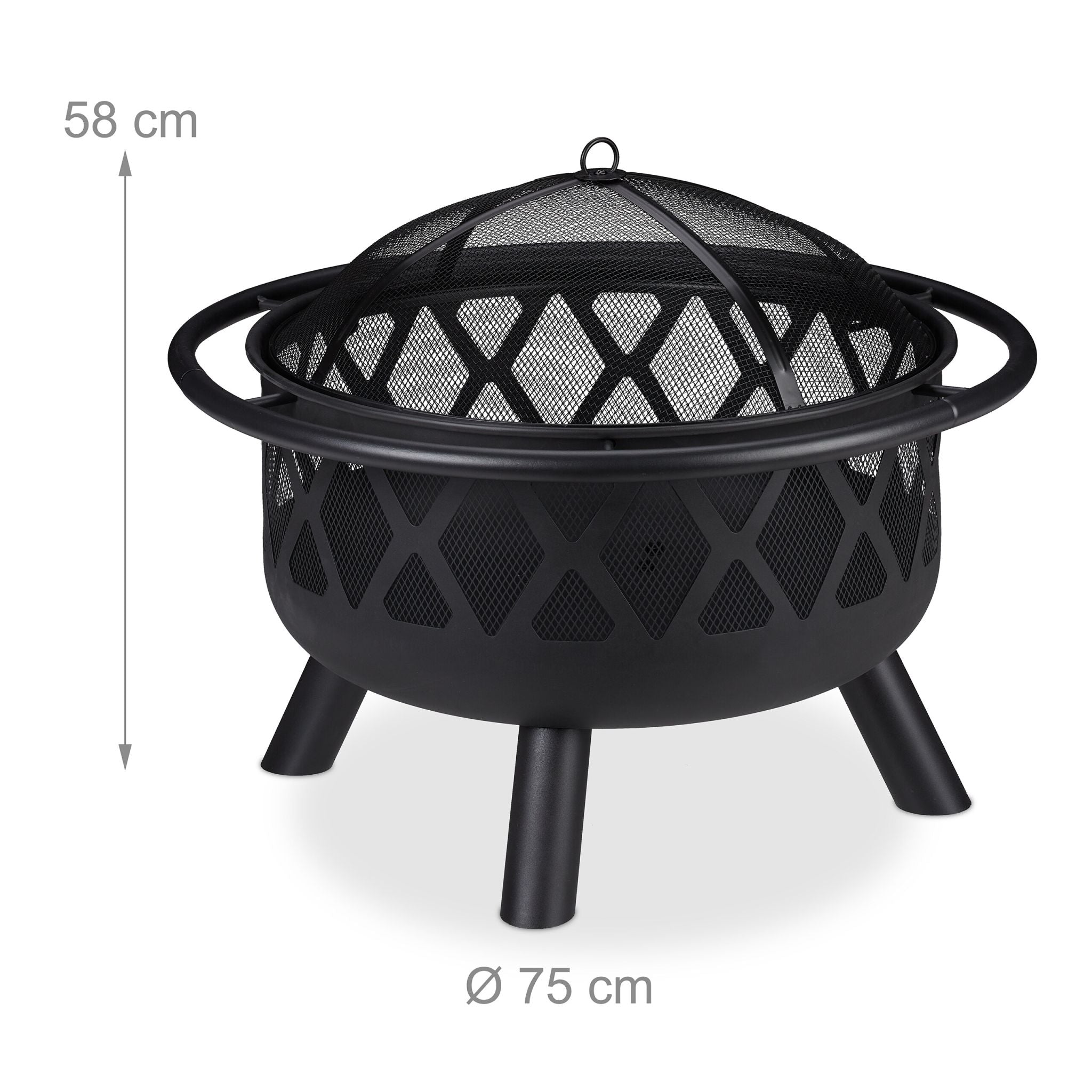 Feuerschale mit Funkenschutz Schwarz von Relaxdays