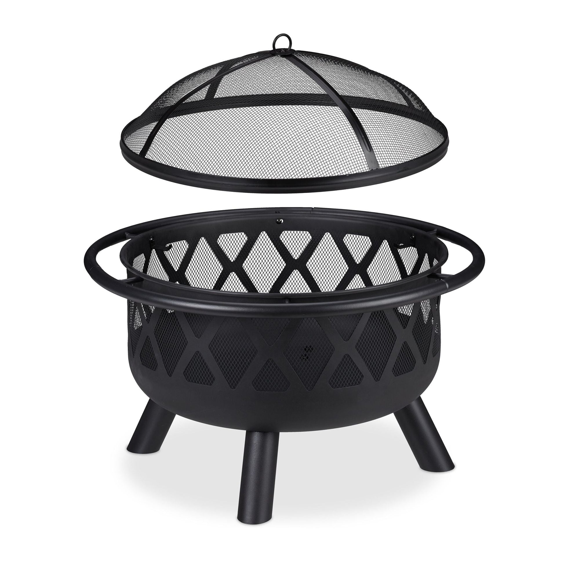 Feuerschale mit Funkenschutz Schwarz von Relaxdays
