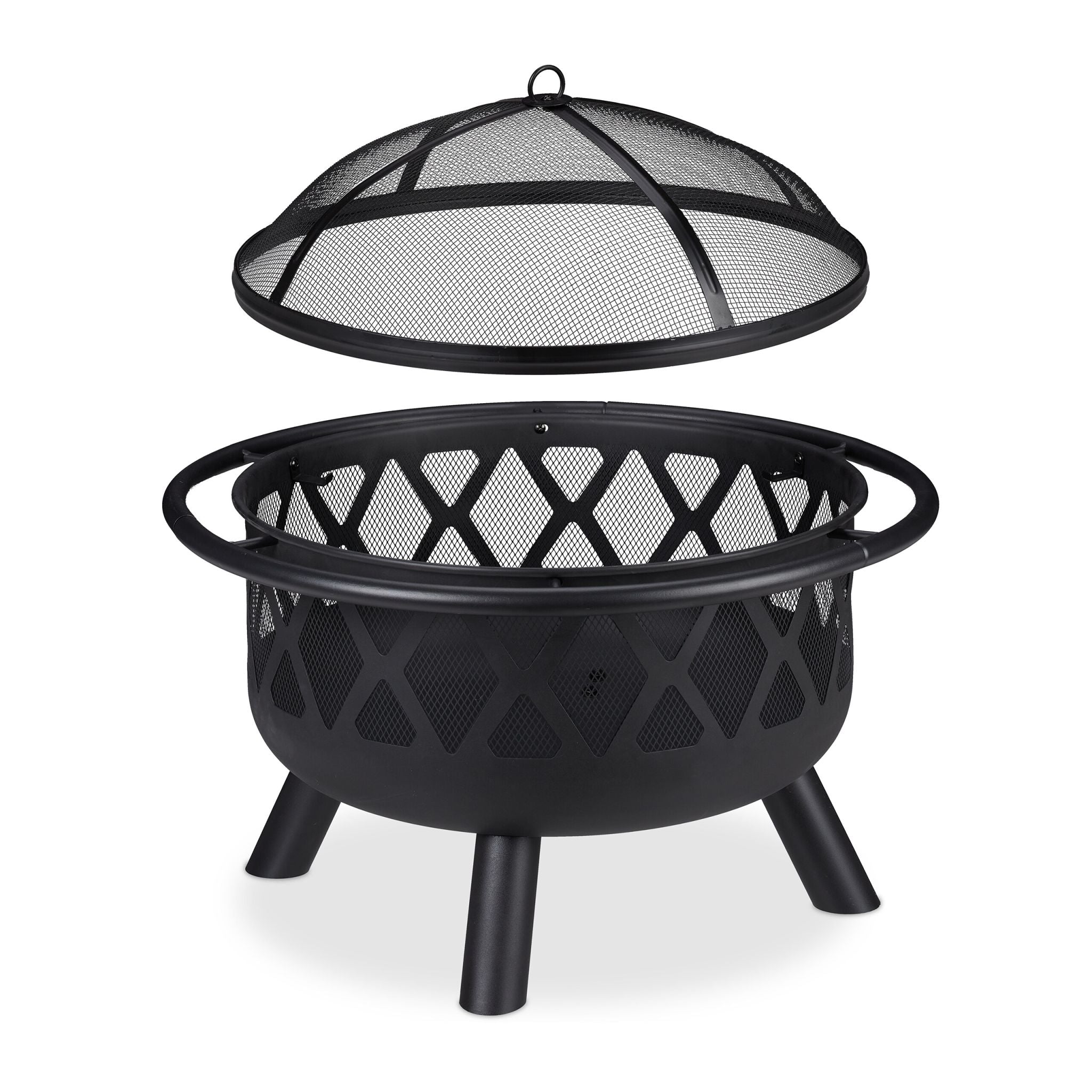 Feuerschale mit Funkenschutz Schwarz von Relaxdays