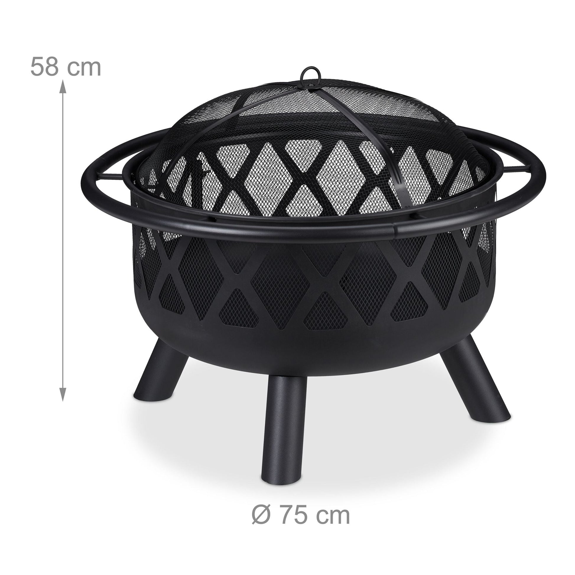 Feuerschale mit Grillrost & Funkenschutz Schwarz von Relaxdays