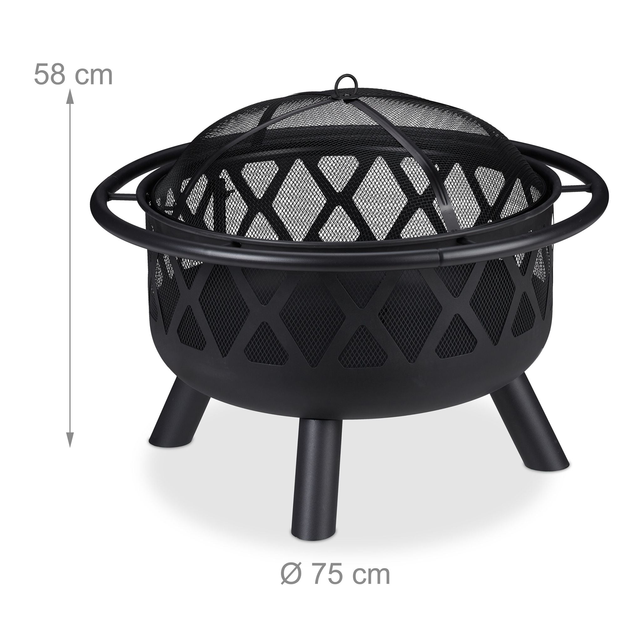Feuerschale mit Grillrost & Funkenschutz Schwarz von Relaxdays