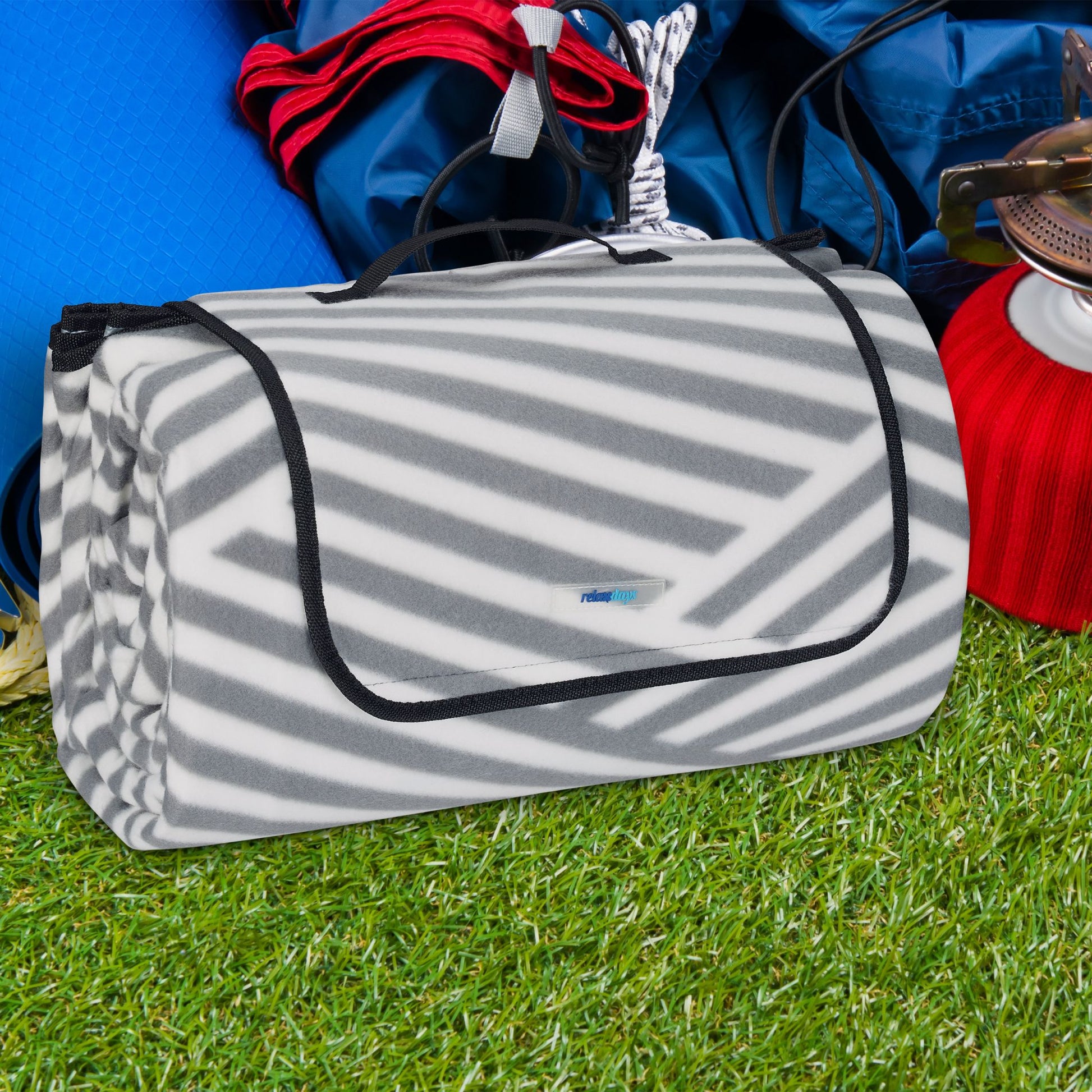 Picknickdecke XXL 200x300cm Weiss-Grau von Relaxdays
