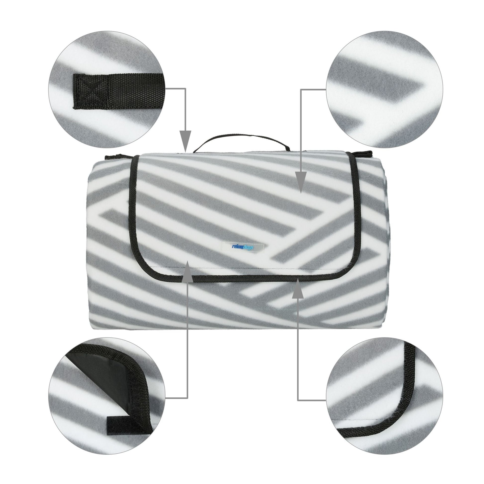 Picknickdecke XXL 200x300cm Weiss-Grau von Relaxdays