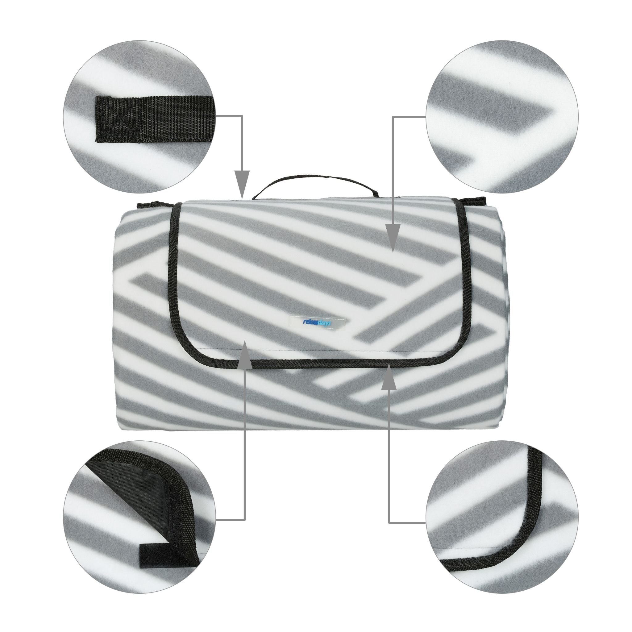 Picknickdecke XXL 200x300cm Weiss-Grau von Relaxdays