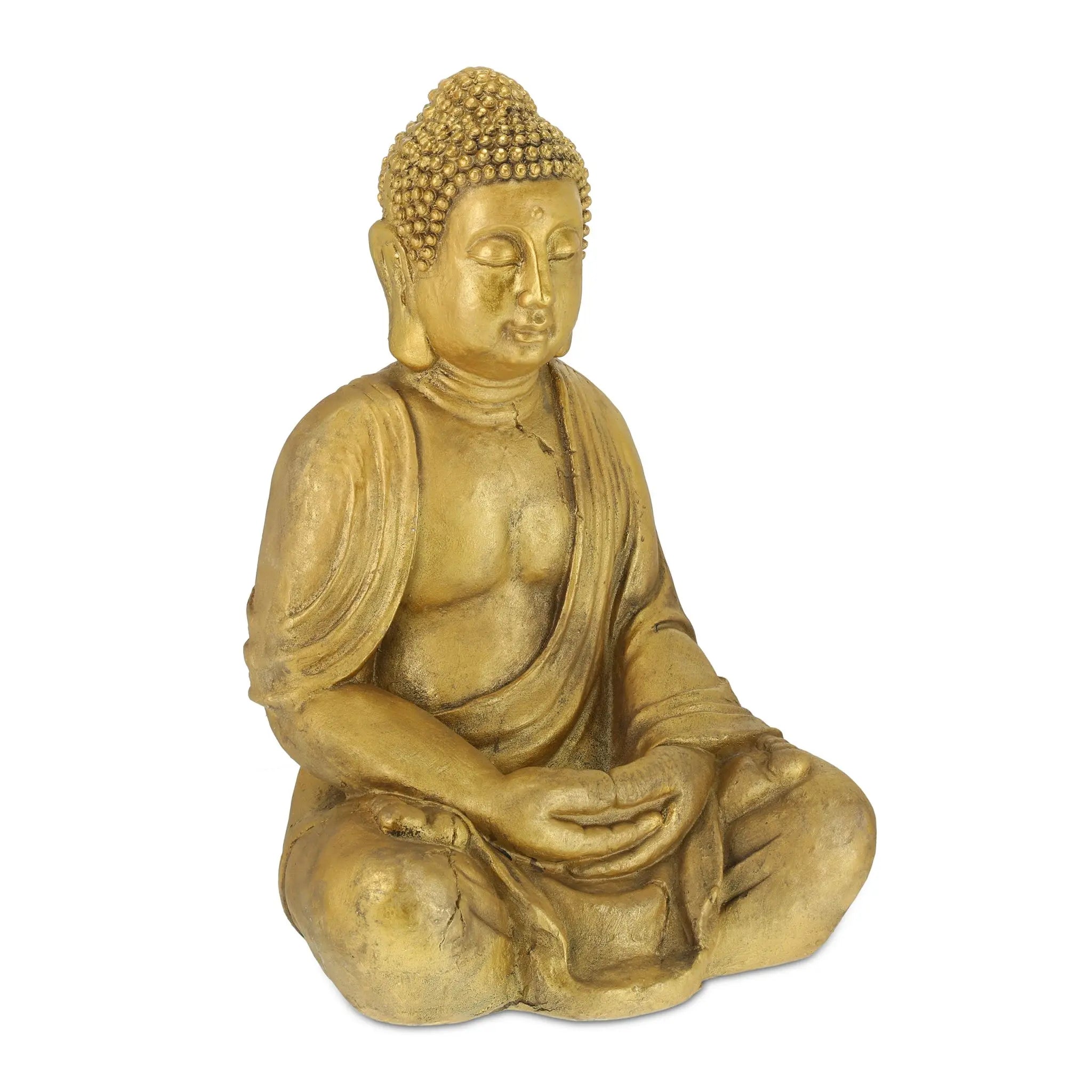 Grosse Buddha Figur Garten 70cm Gold von Relaxdays