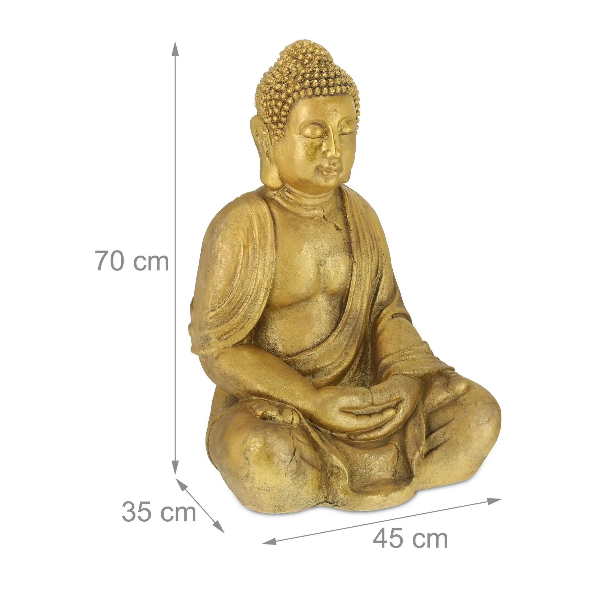 Grosse Buddha Figur Garten 70cm Gold von Relaxdays