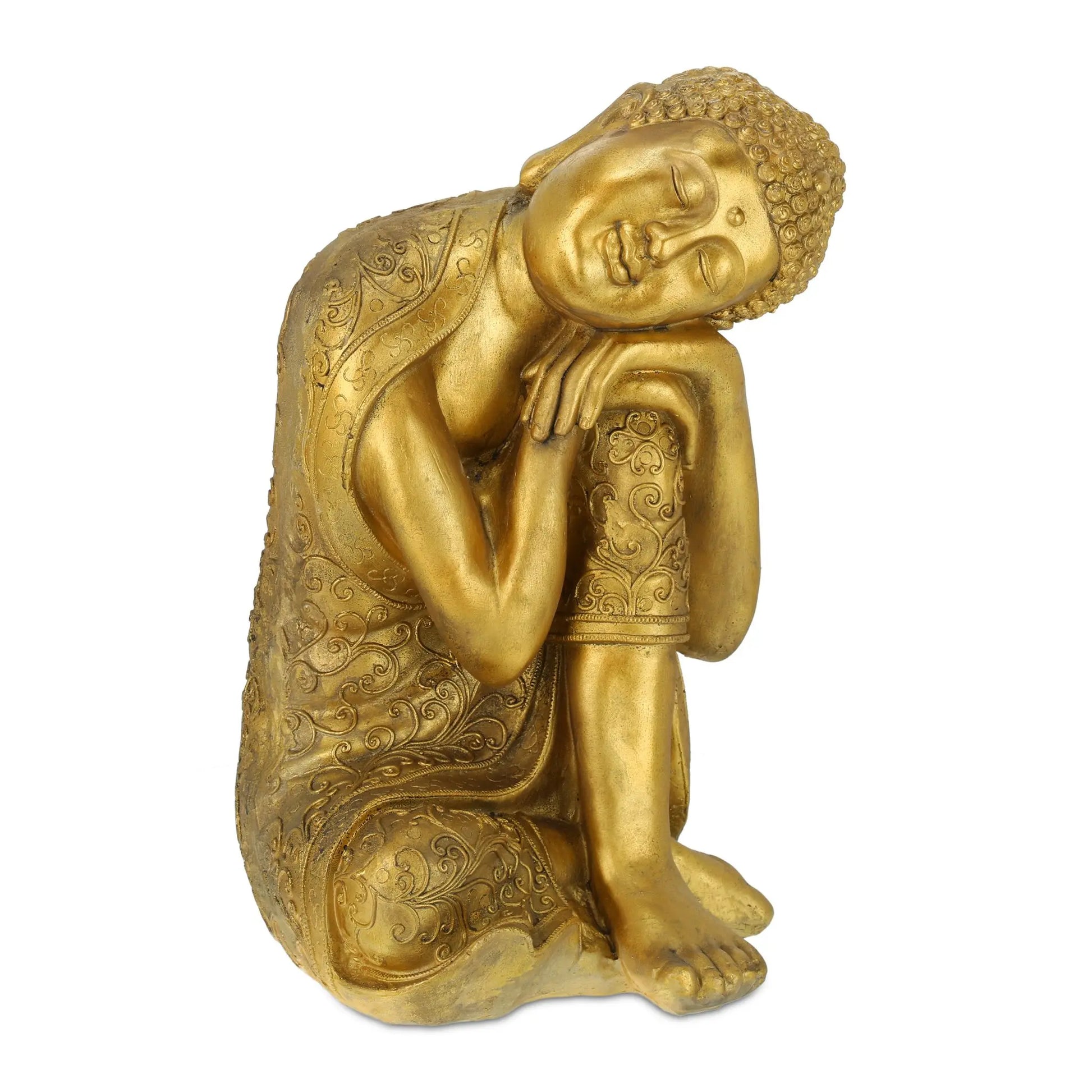 Buddha Figur mit geneigtem Kopf 60cm Gold von Relaxdays