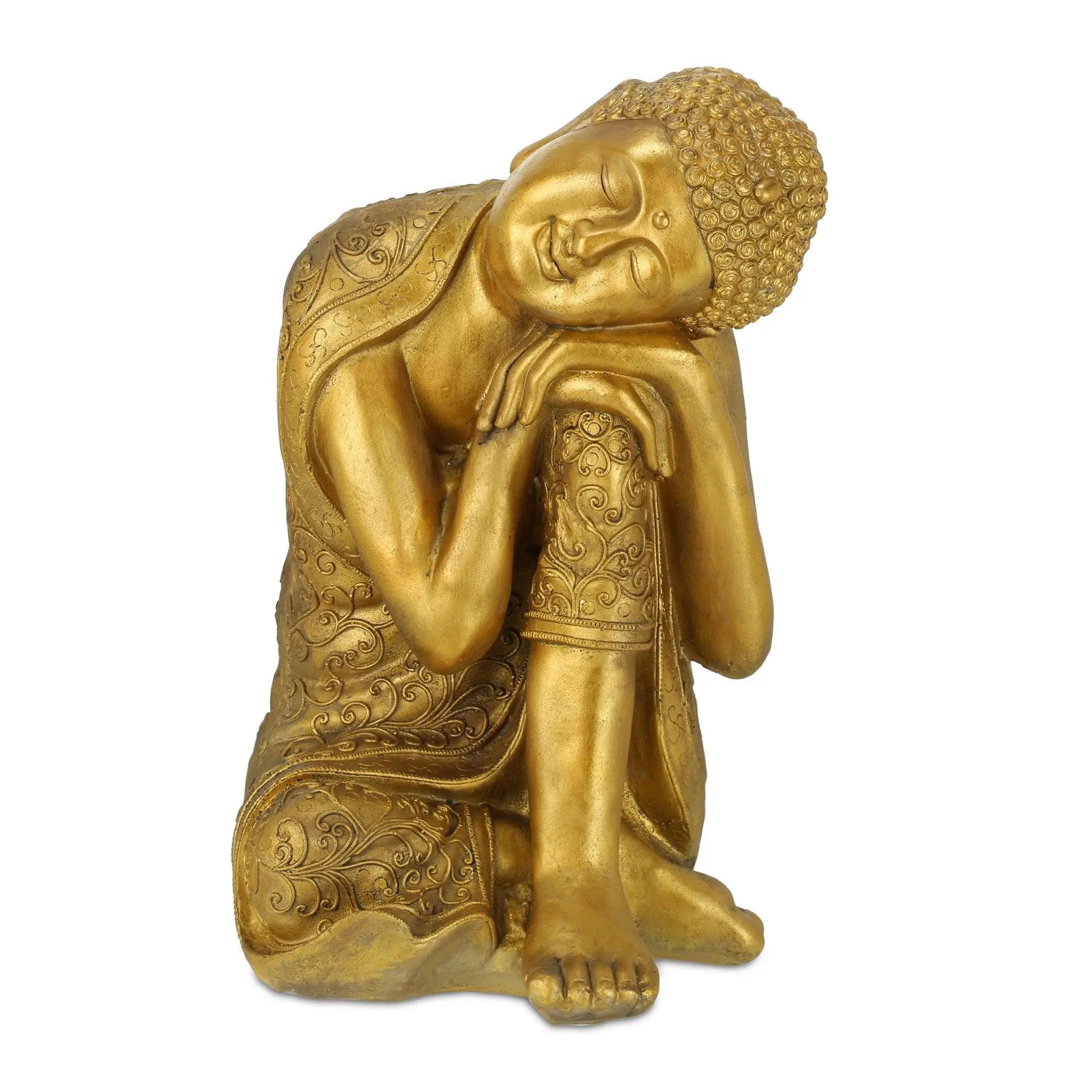 Buddha Figur mit geneigtem Kopf 60cm Gold von Relaxdays