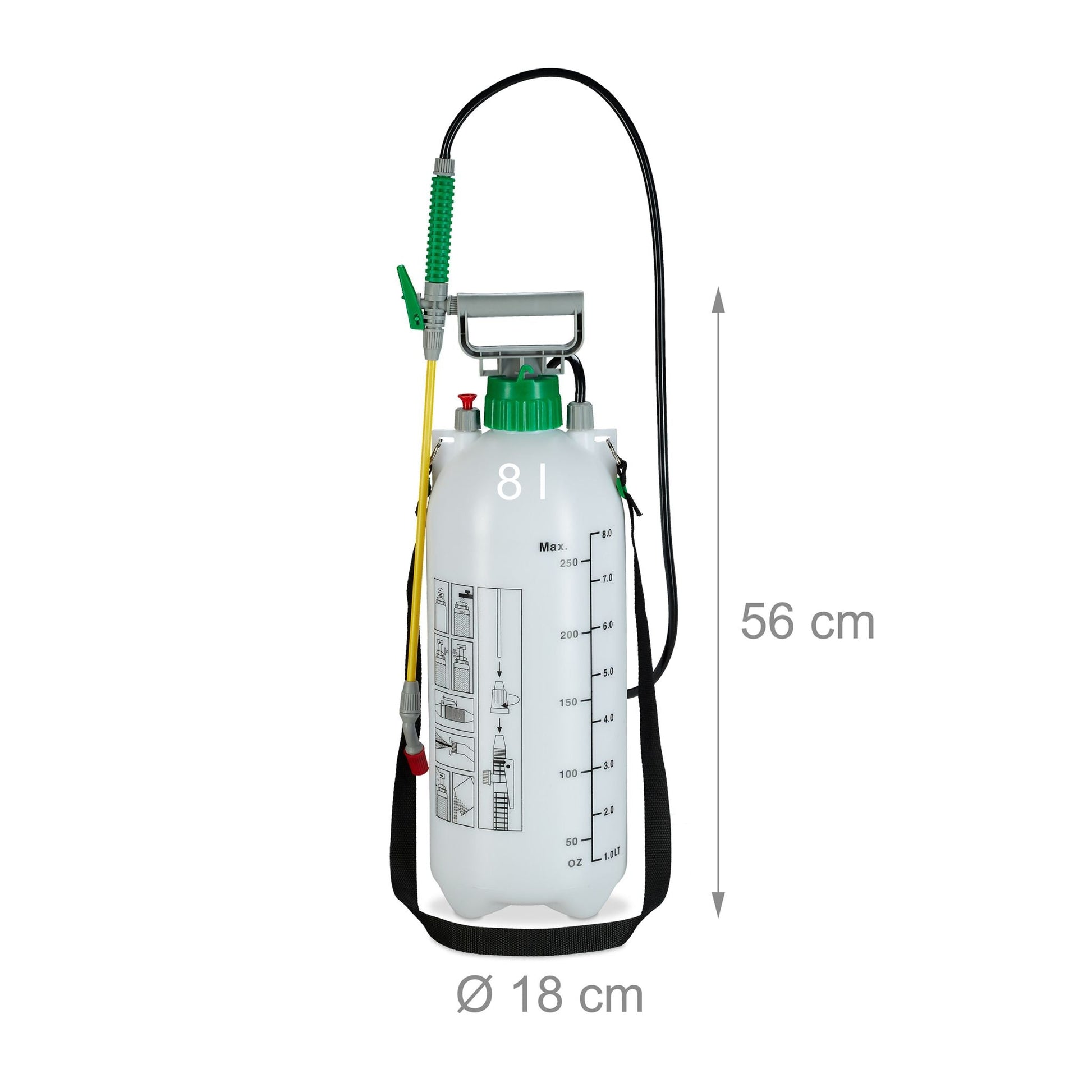Drucksprüher 8 Liter Weiss-Gelb-Grün von Relaxdays