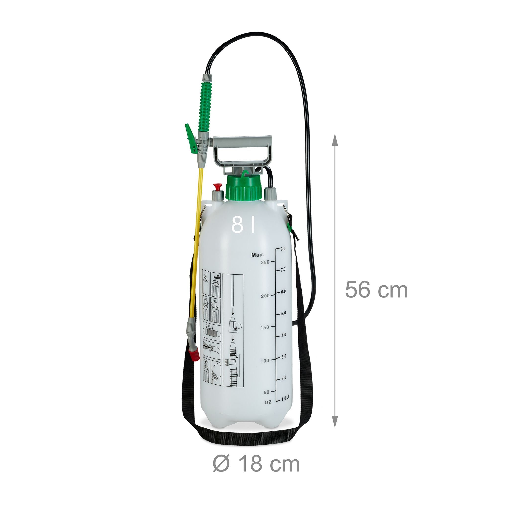 Drucksprüher 8 Liter Weiss-Gelb-Grün von Relaxdays