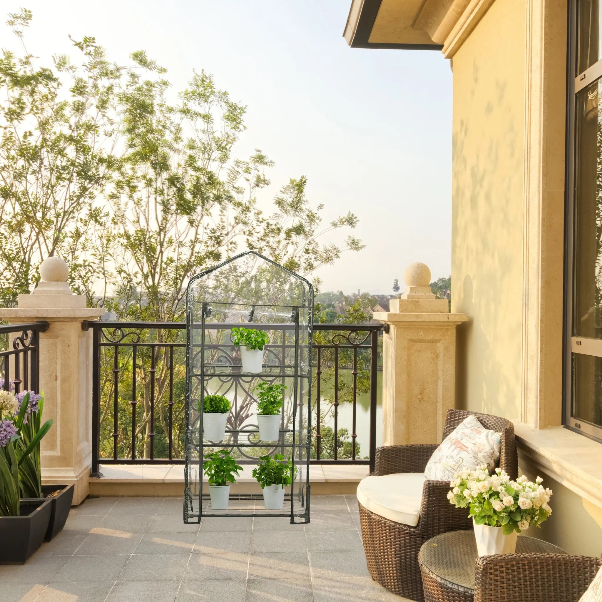 Gewächshaus für Balkon mit 3 Ebenen Schwarz-Transparent von Relaxdays