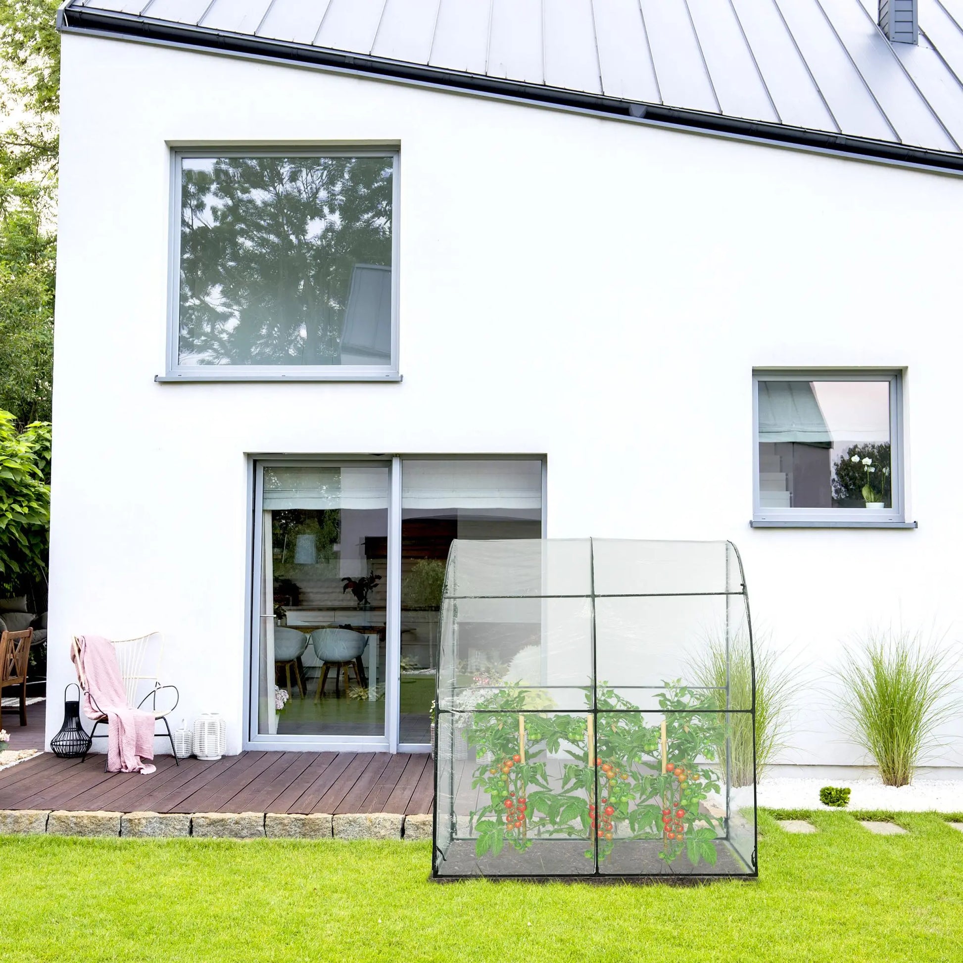 Begehbares Tomatengewächshaus mit Folie Schwarz-Transparent von Relaxdays