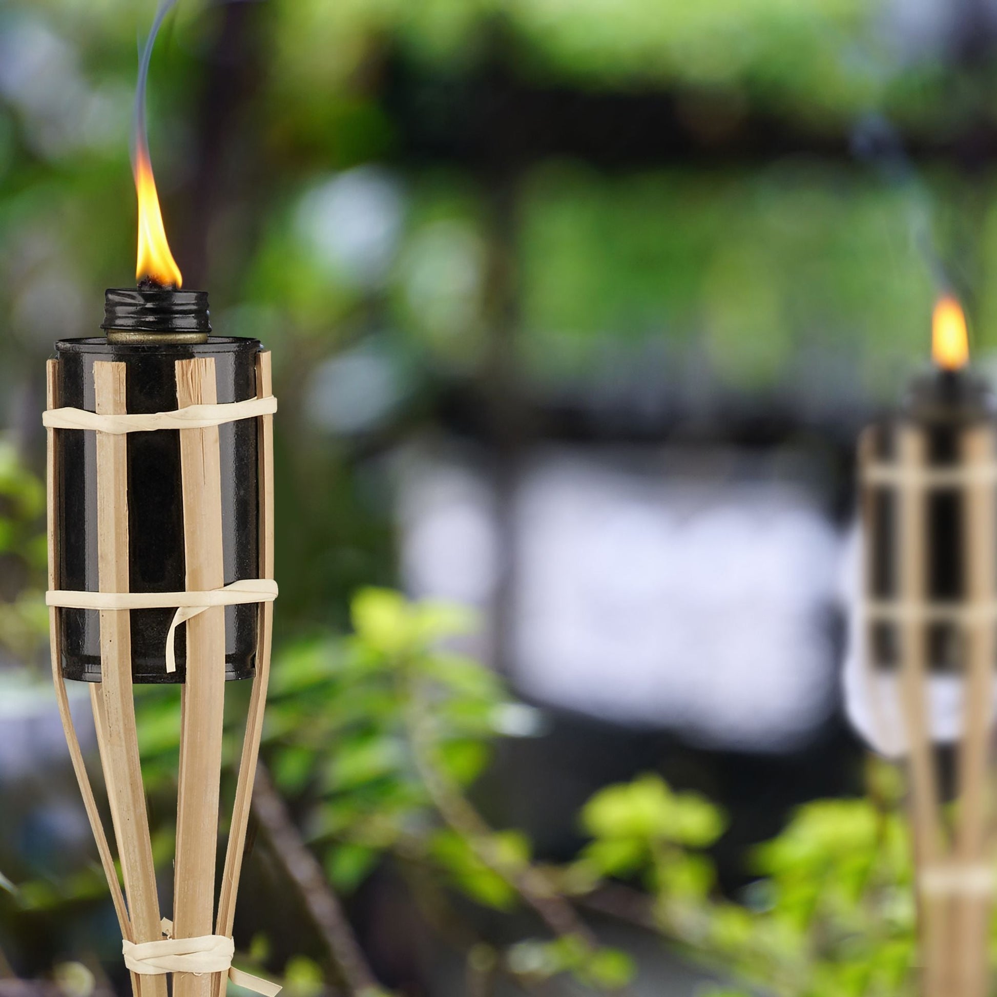 Gartenfackeln Bambus 10er-Set Hellbraun-Schwarz von Relaxdays