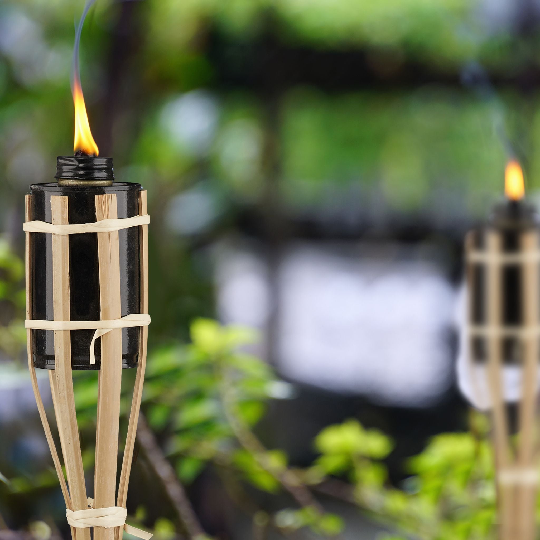 Gartenfackeln Bambus 10er-Set Hellbraun-Schwarz von Relaxdays