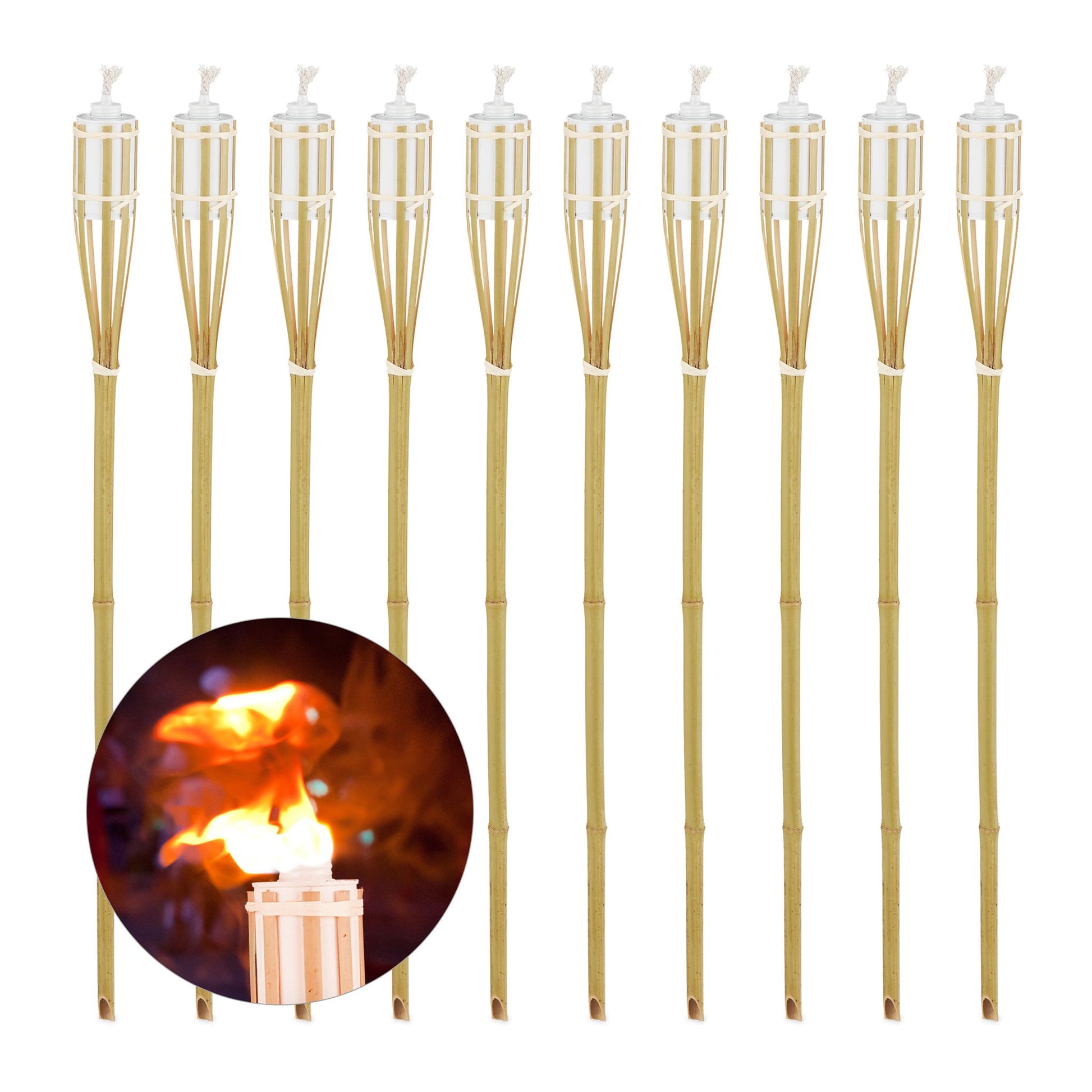 Gartenfackel 10er-Set Natur Weiss-Hellbraun von Relaxdays