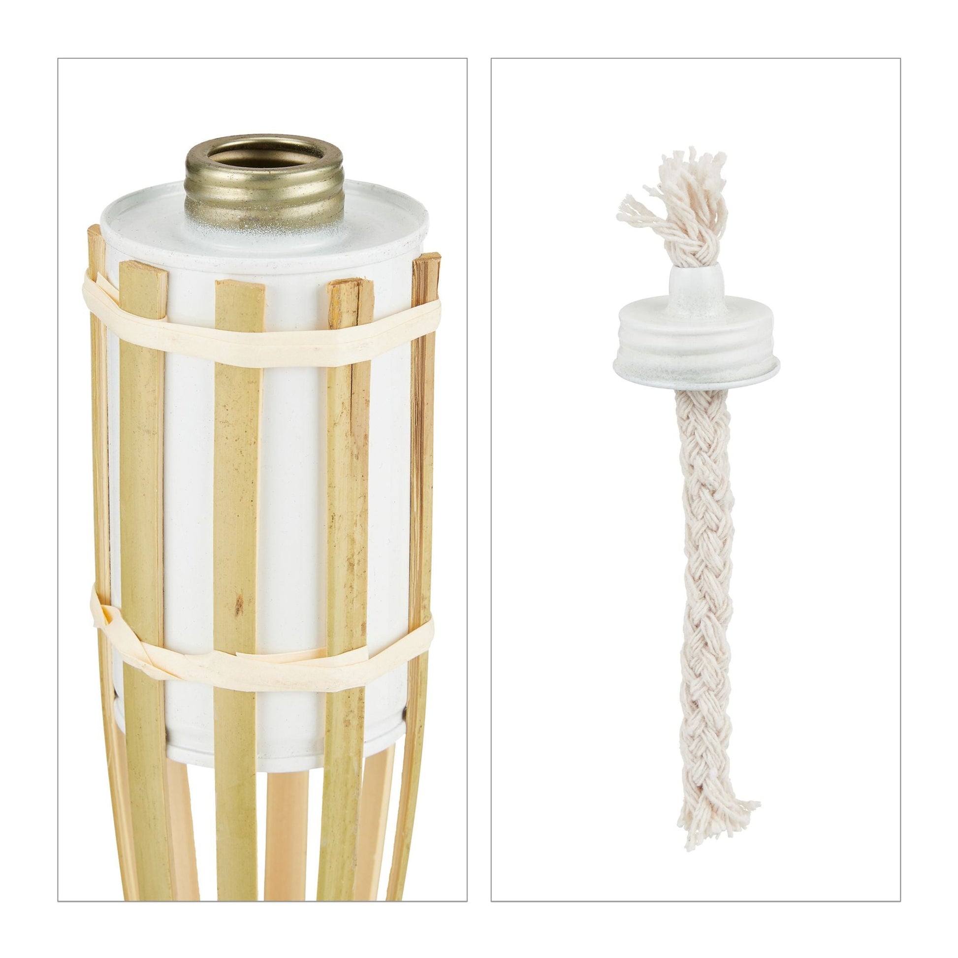 Gartenfackel 10er-Set Natur Weiss-Hellbraun von Relaxdays
