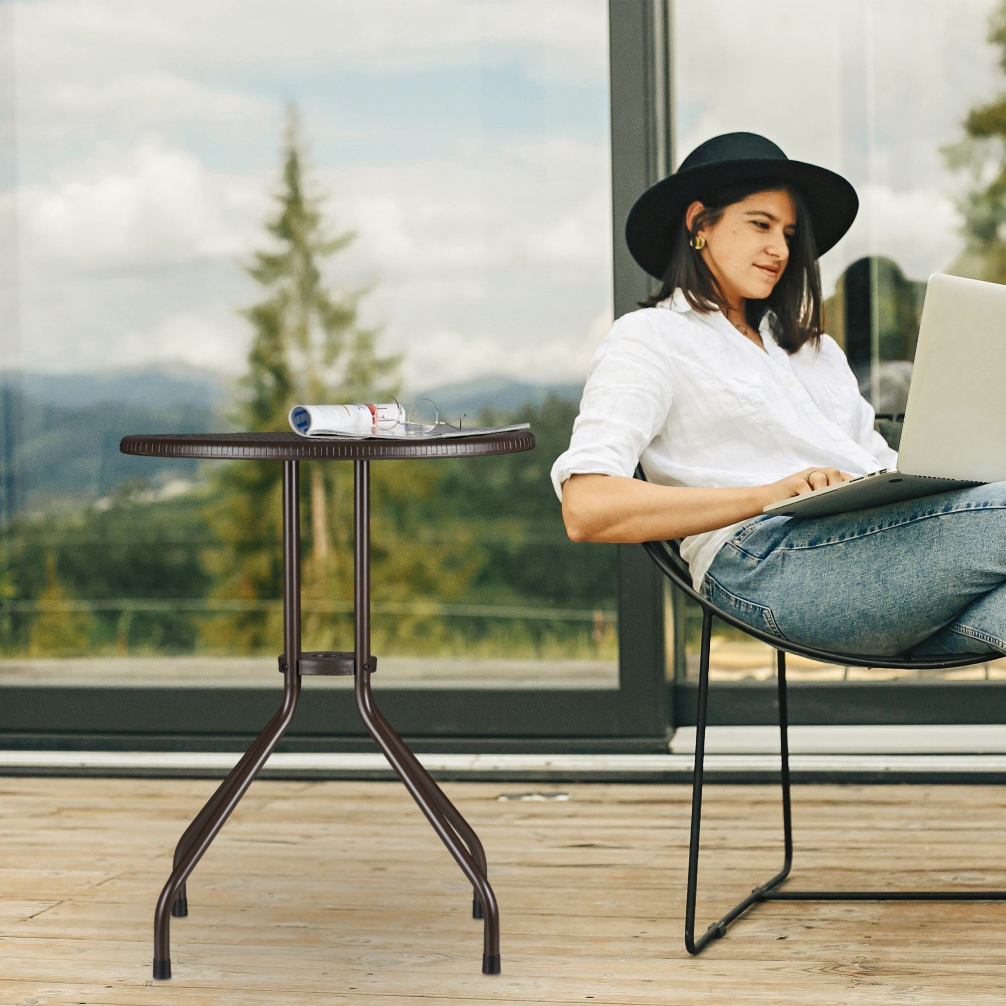 Gartentisch rund braun Dunkelbraun von Relaxdays