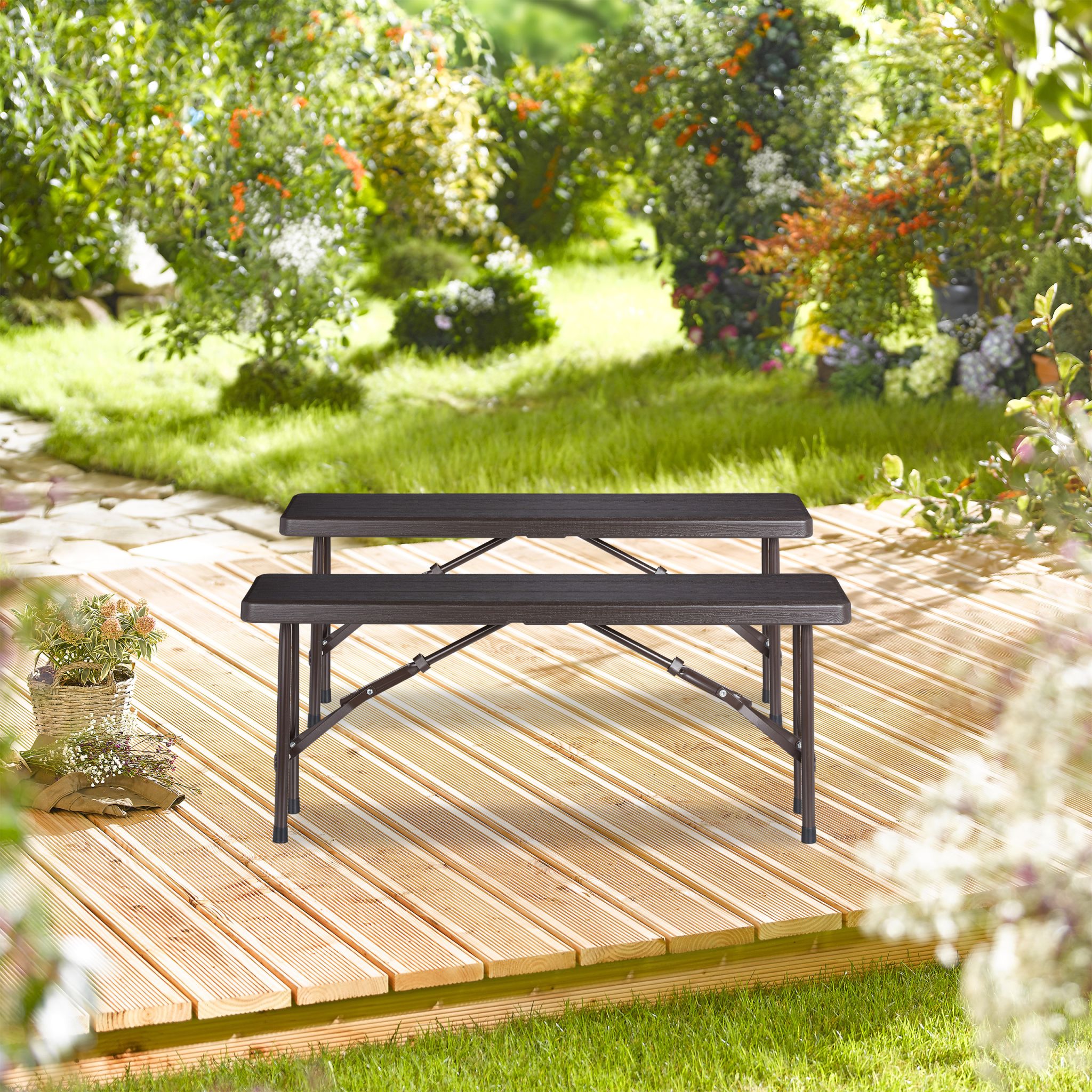 Bierbank 2er-Set Holzoptik Dunkelbraun von Relaxdays