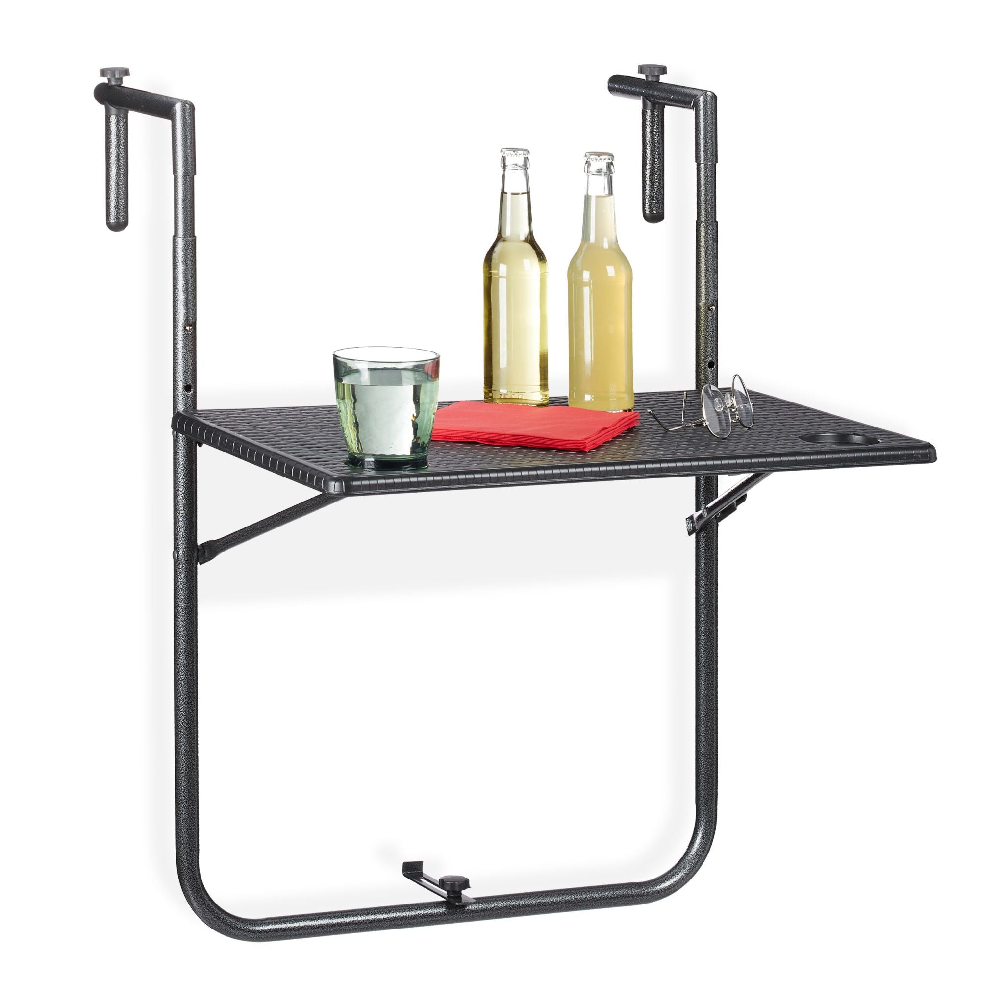 Balkonhängetisch klappbar in Schwarz Schwarz von Relaxdays