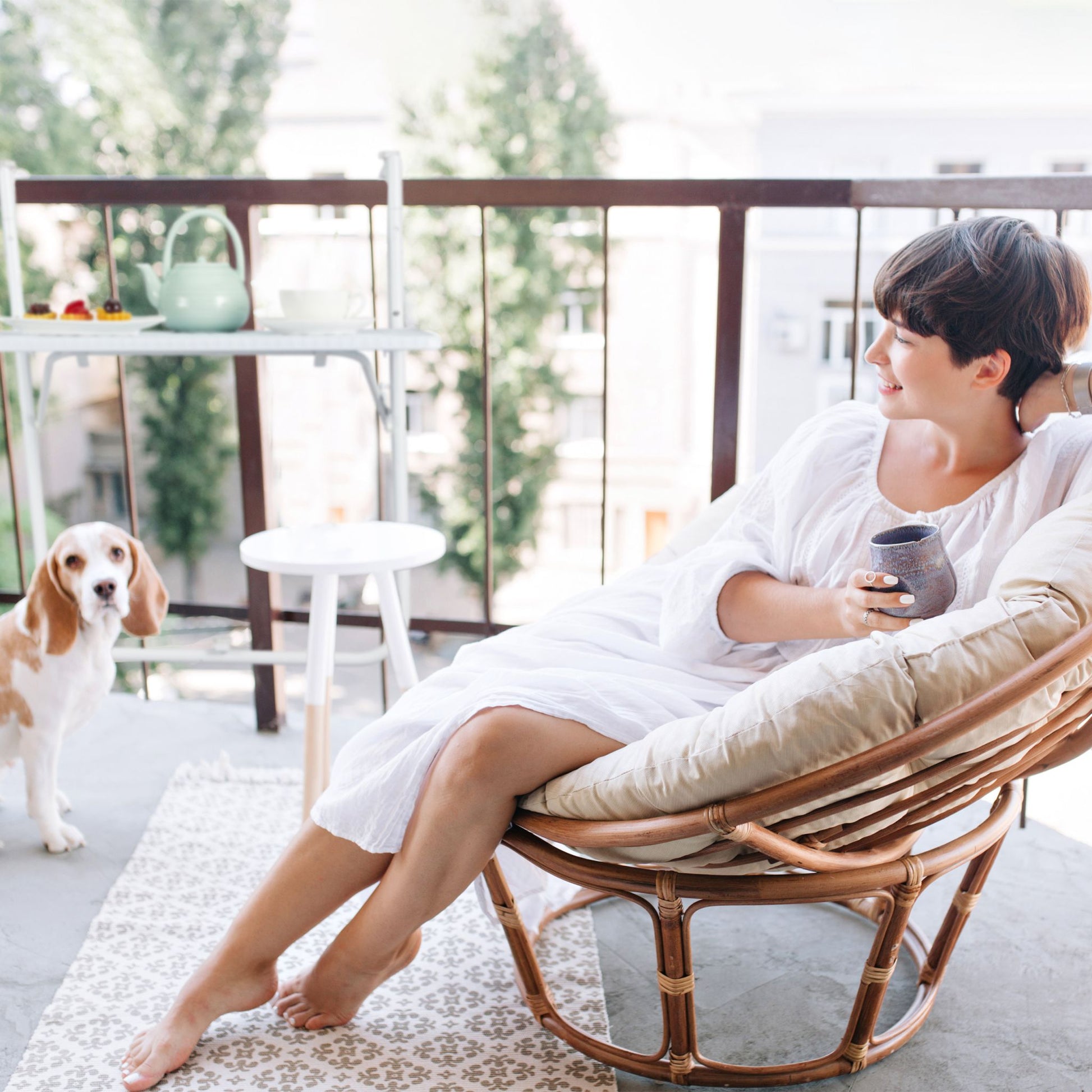 Balkon Hängetisch Rattanoptik Weiss von Relaxdays
