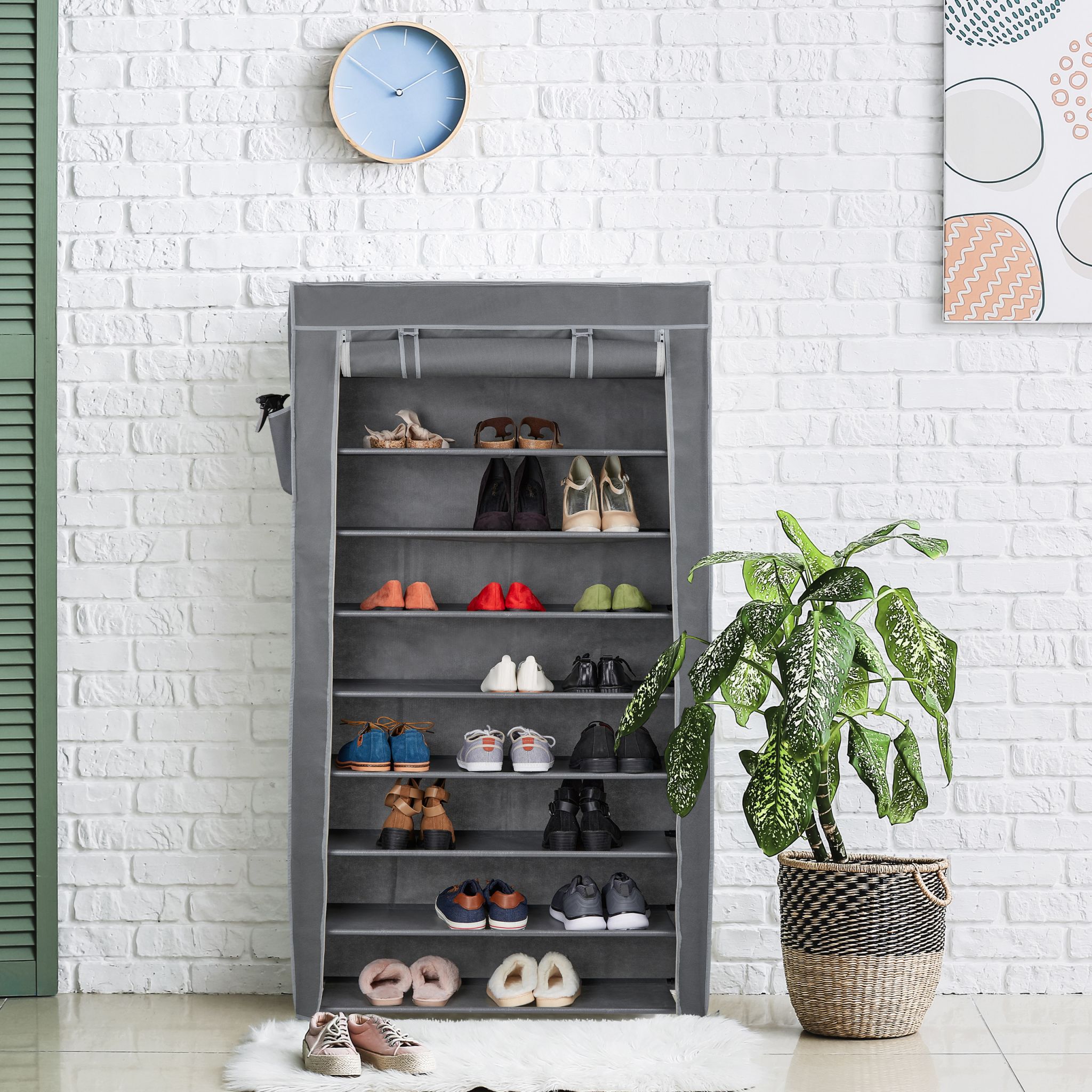 Schuhschrank Stoff 9 Fächer Grau von Relaxdays
