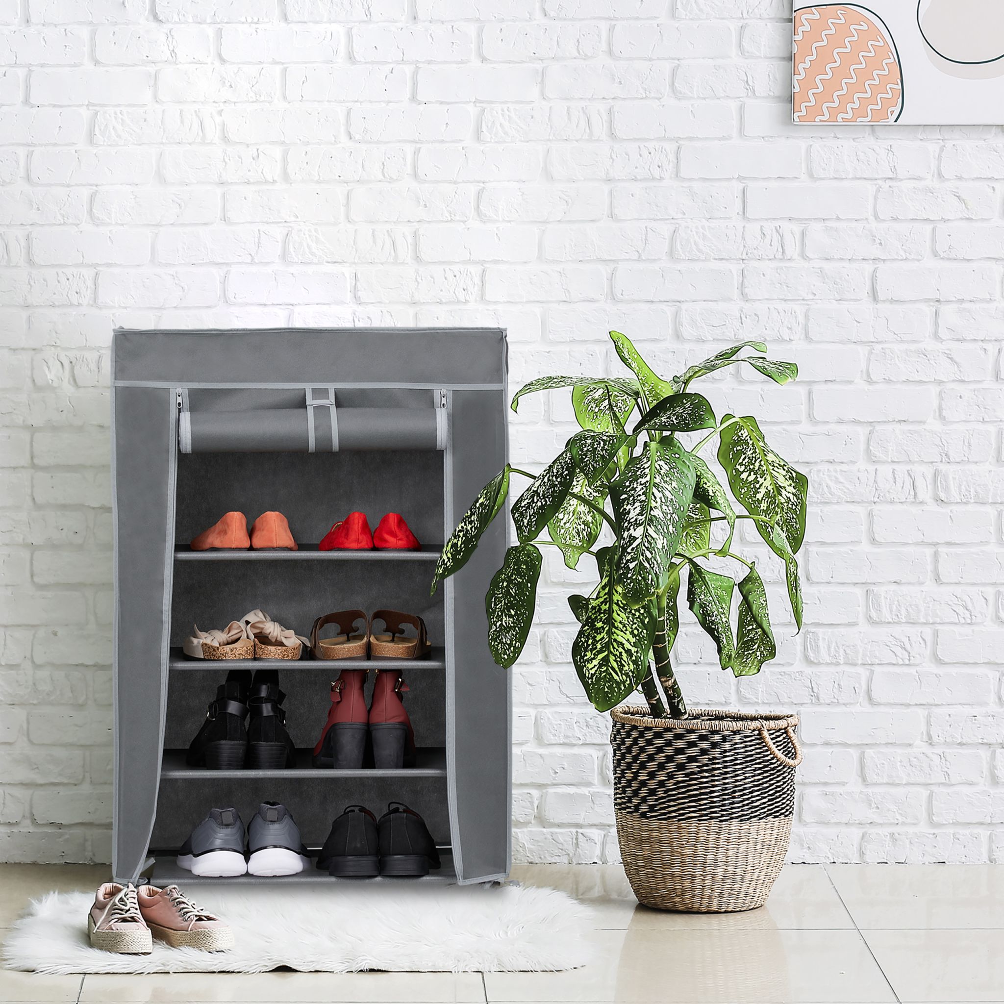 Schuhschrank Stoff 5 Fächer Grau von Relaxdays