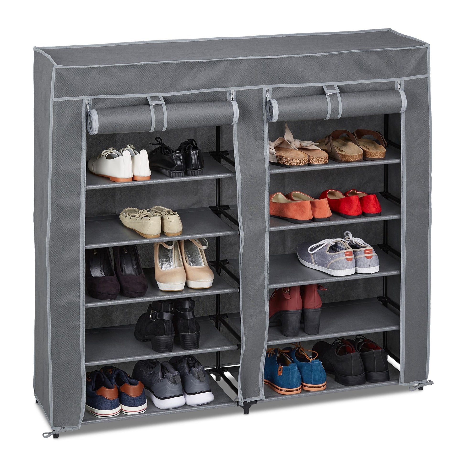 Schuhschrank Stoff 12 Fächer Grau von Relaxdays