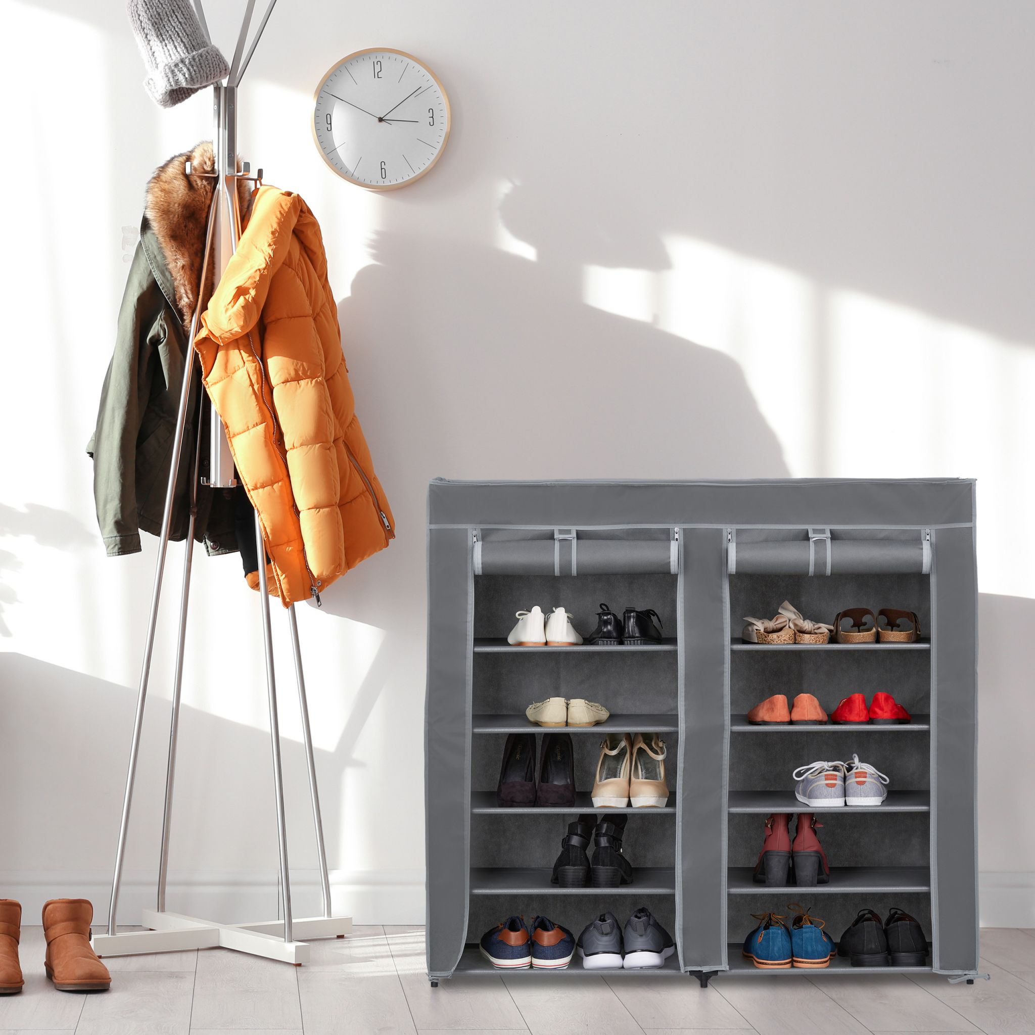Schuhschrank Stoff 12 Fächer Grau von Relaxdays