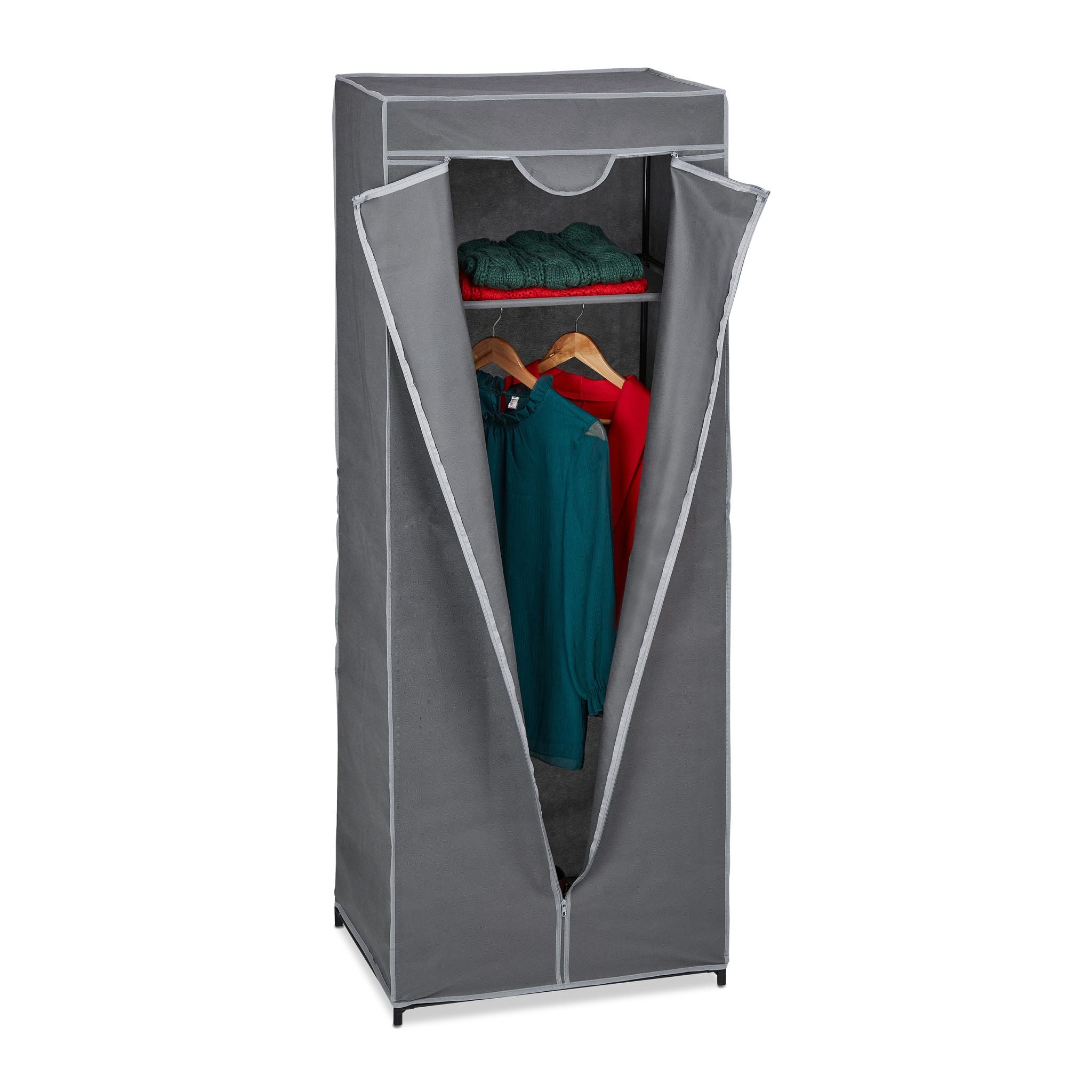 Stoffschrank mit Kleiderstange Grau von Relaxdays