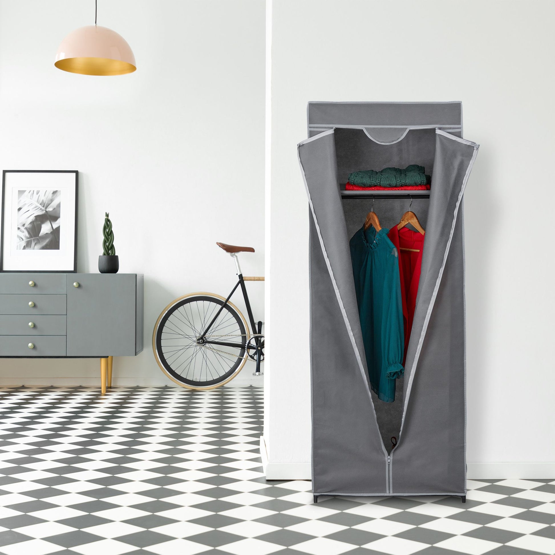 Stoffschrank mit Kleiderstange Grau von Relaxdays