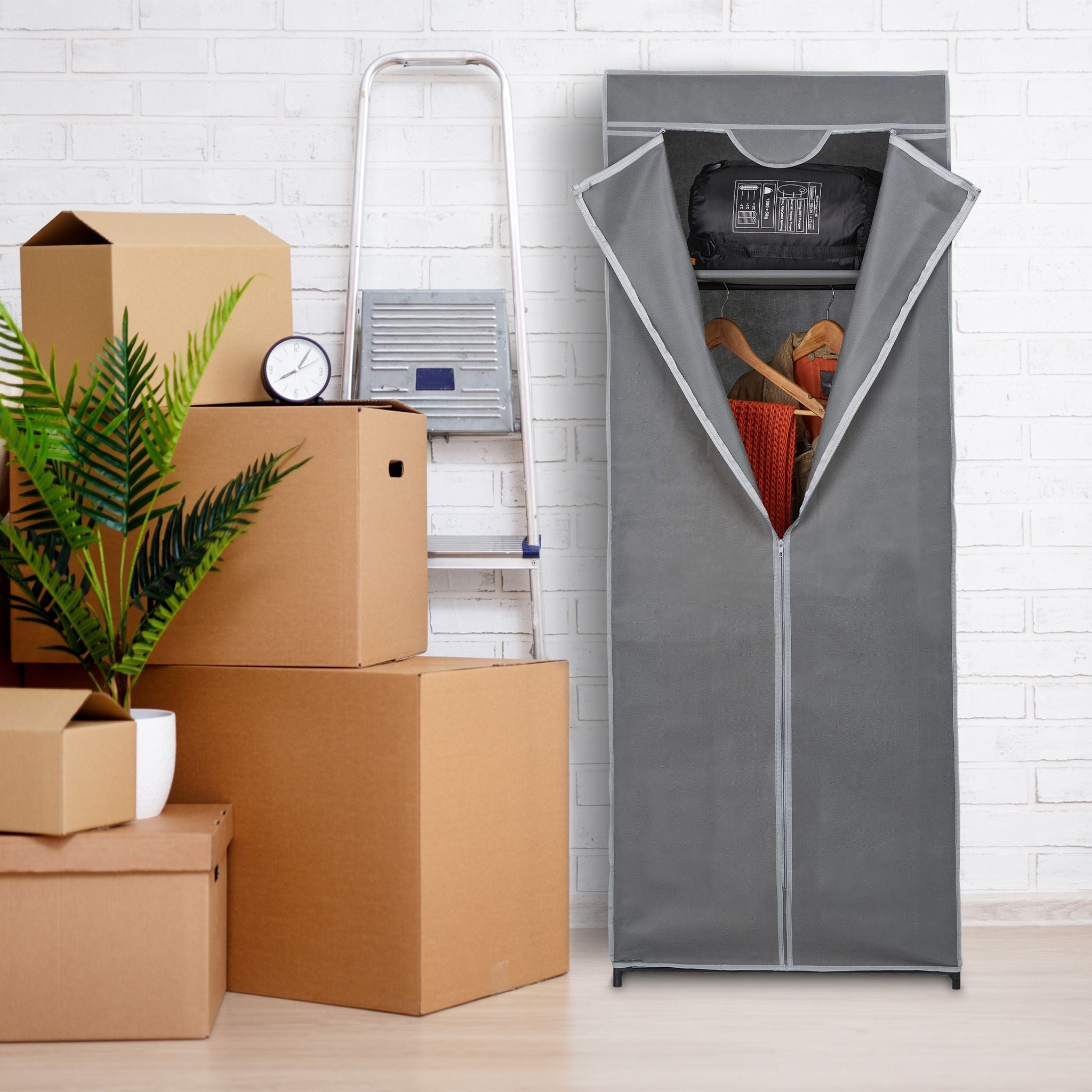 Stoffschrank mit Kleiderstange Grau von Relaxdays