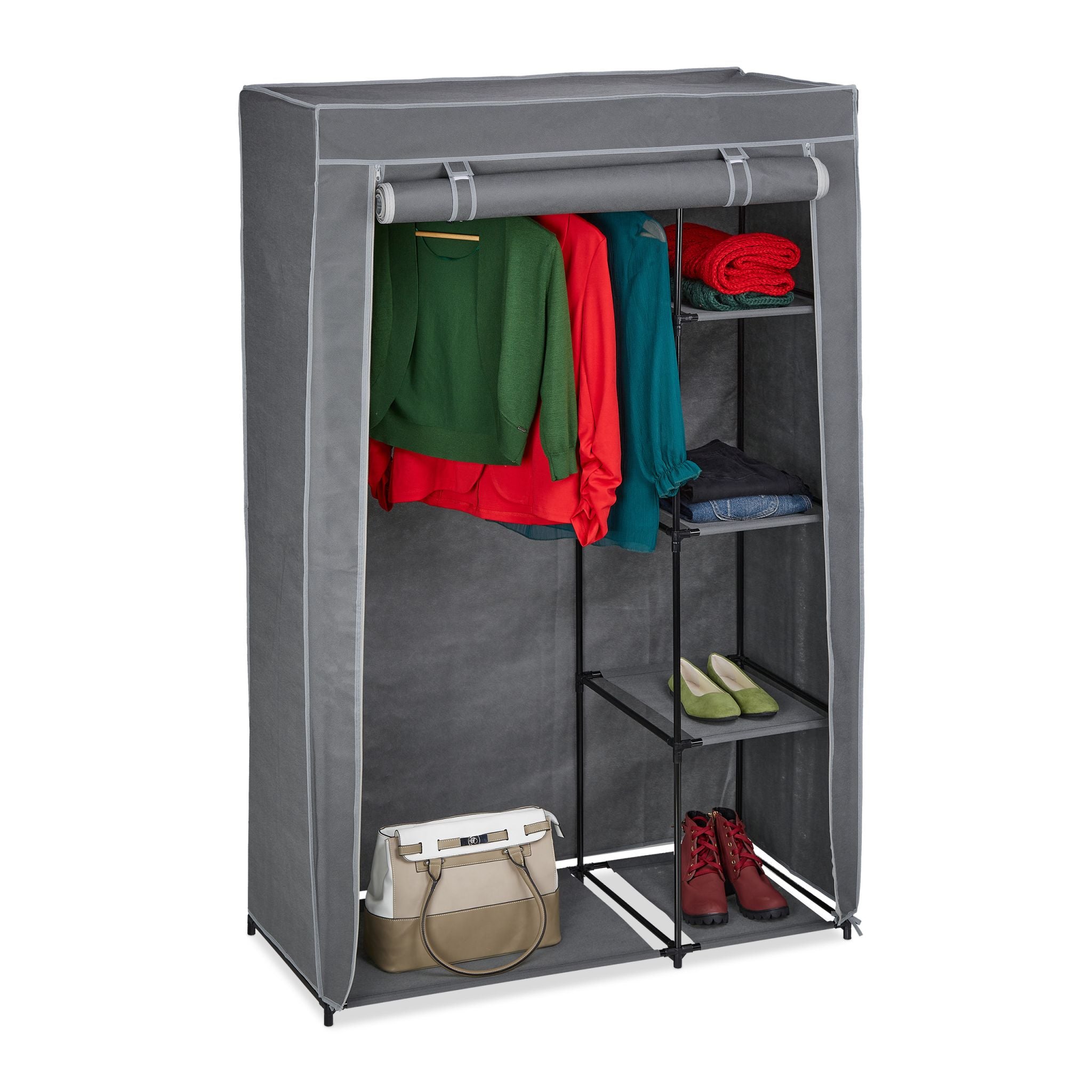 Stoffschrank mit Kleiderstange Grau von Relaxdays