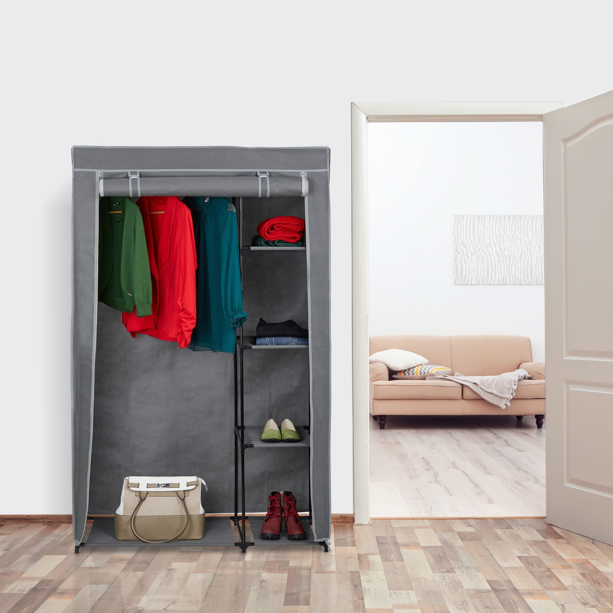 Stoffschrank mit Kleiderstange Grau von Relaxdays