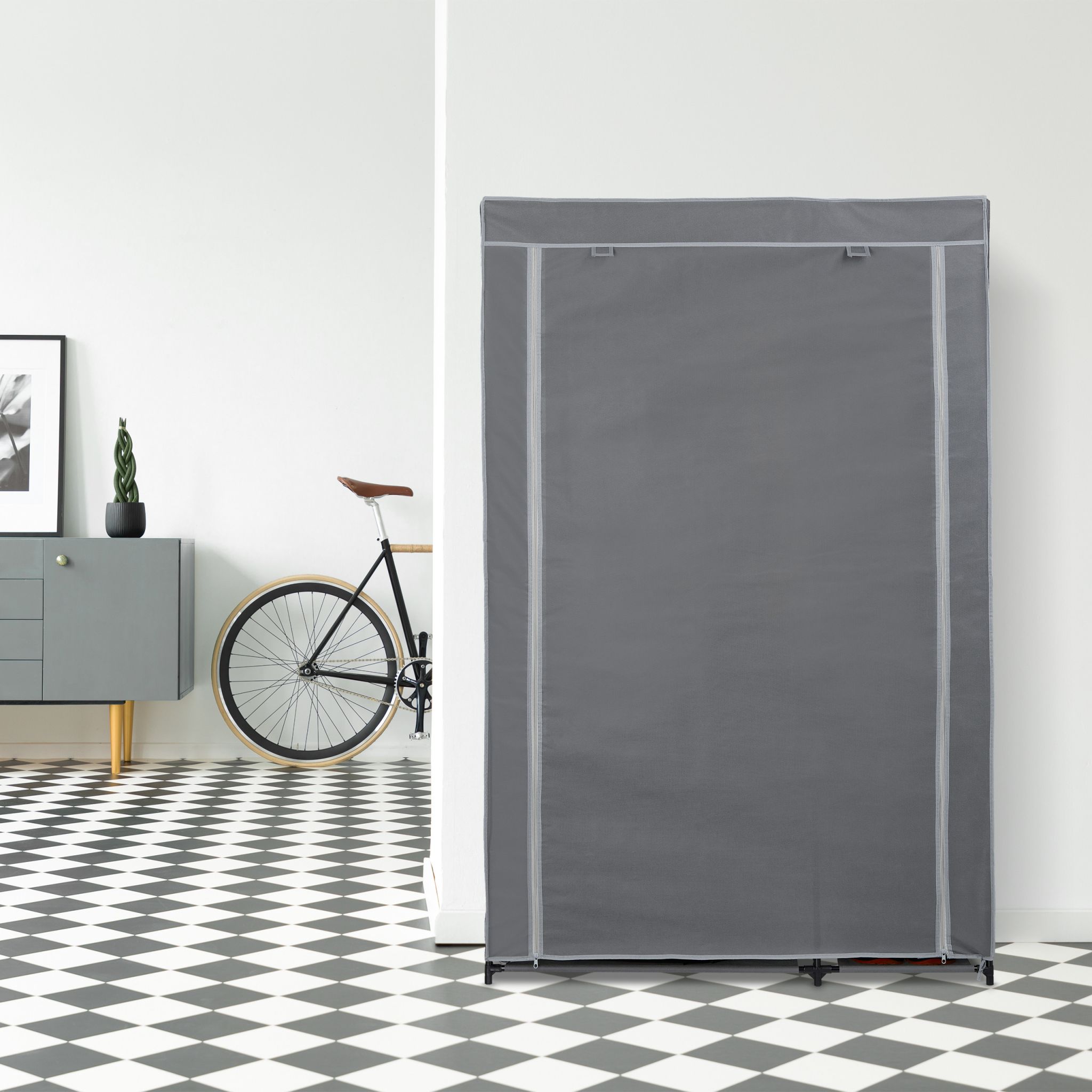 Stoffschrank mit Kleiderstange Grau von Relaxdays