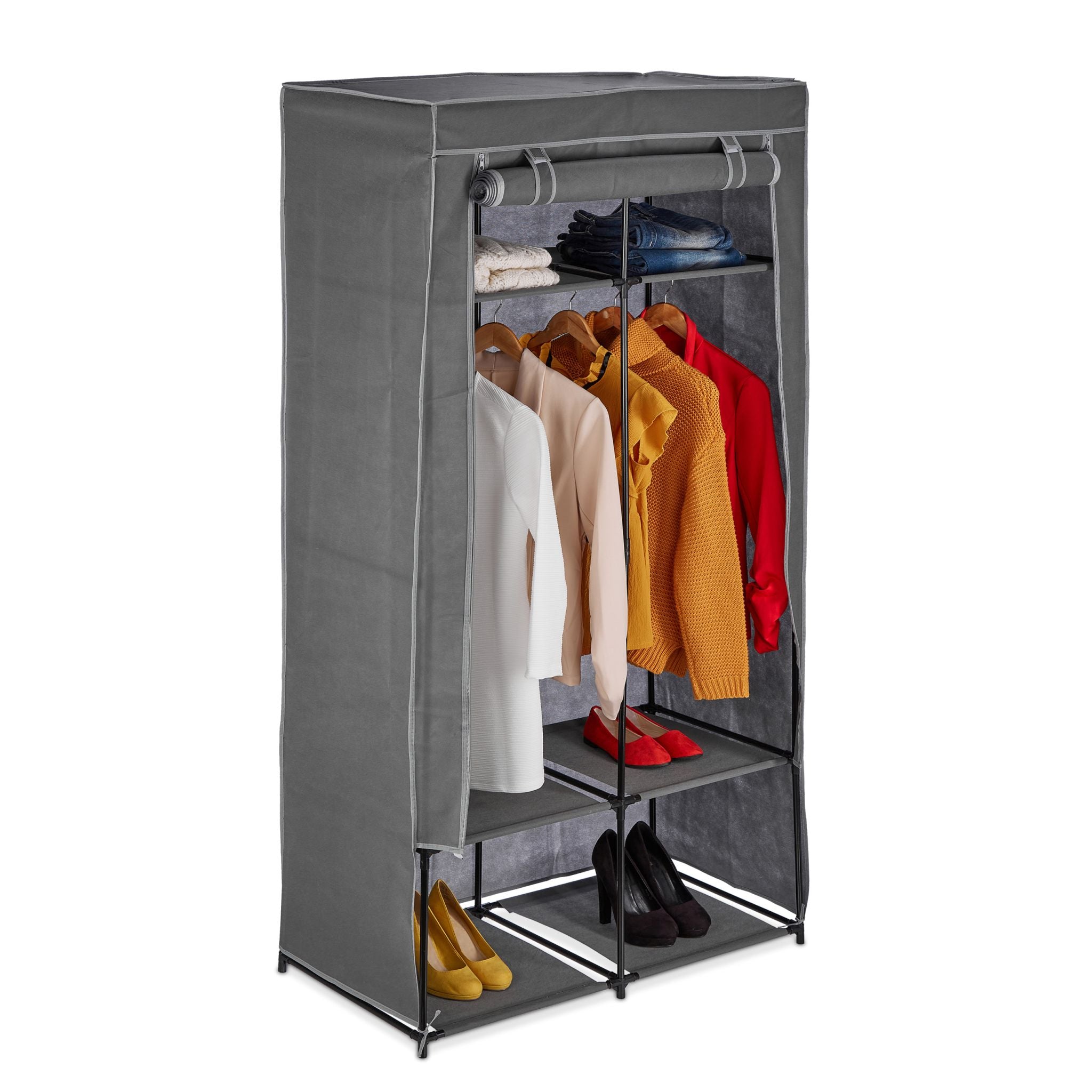 Stoffschrank mit 6 Fächern Grau von Relaxdays