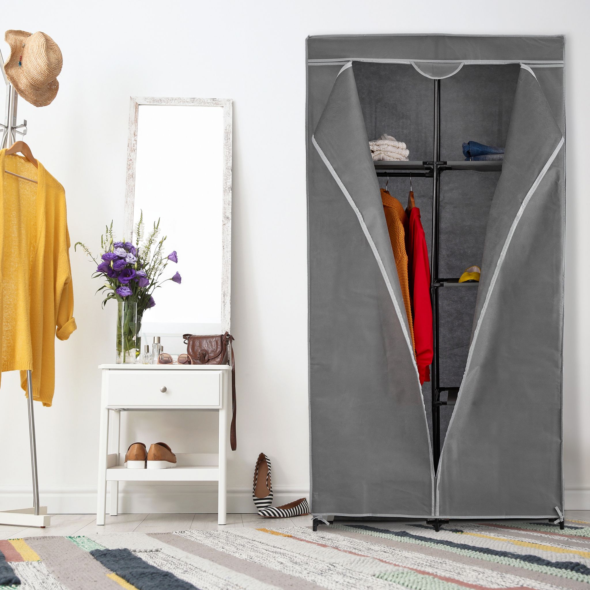 Stoffschrank geschlossen Grau von Relaxdays