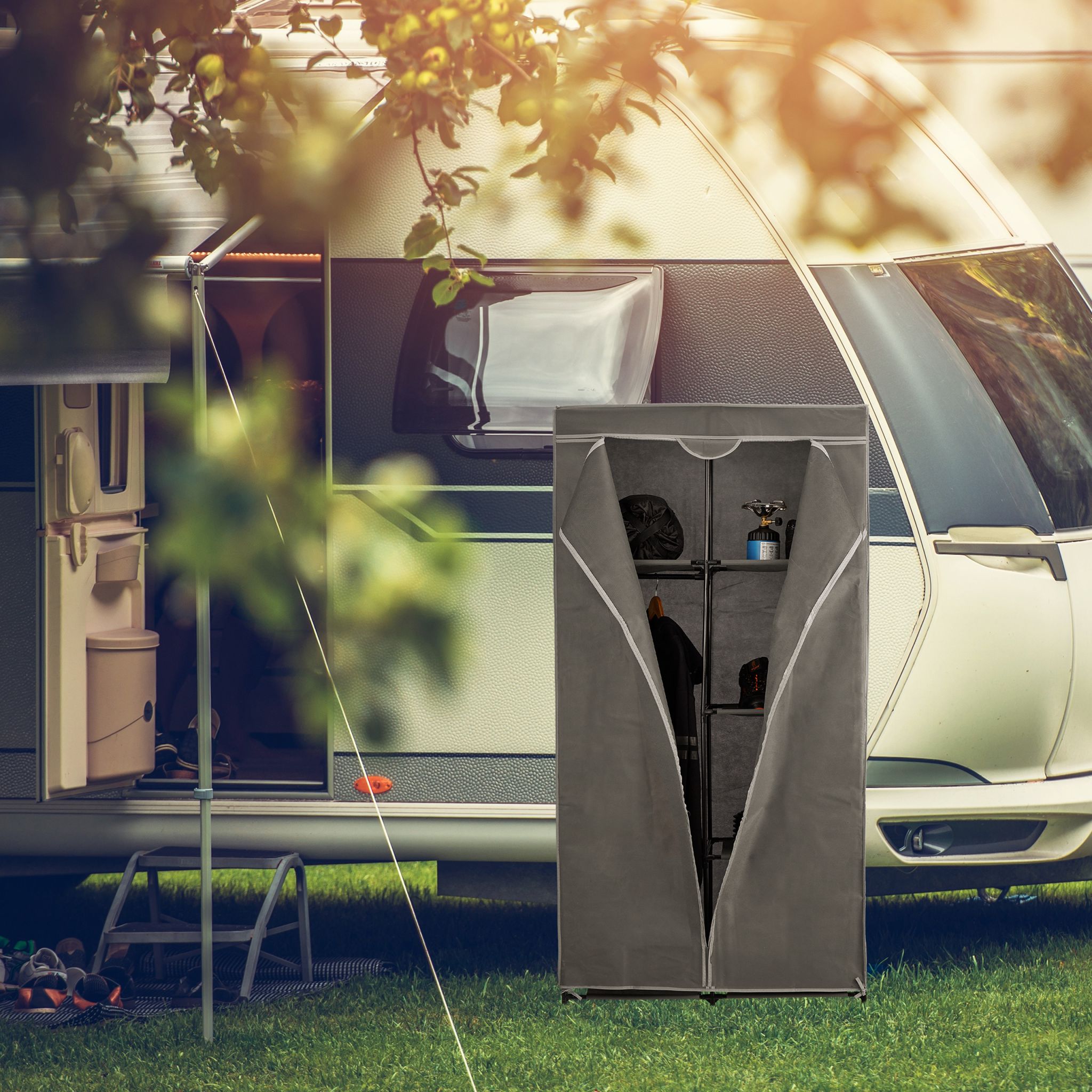 Stoffschrank geschlossen Grau von Relaxdays