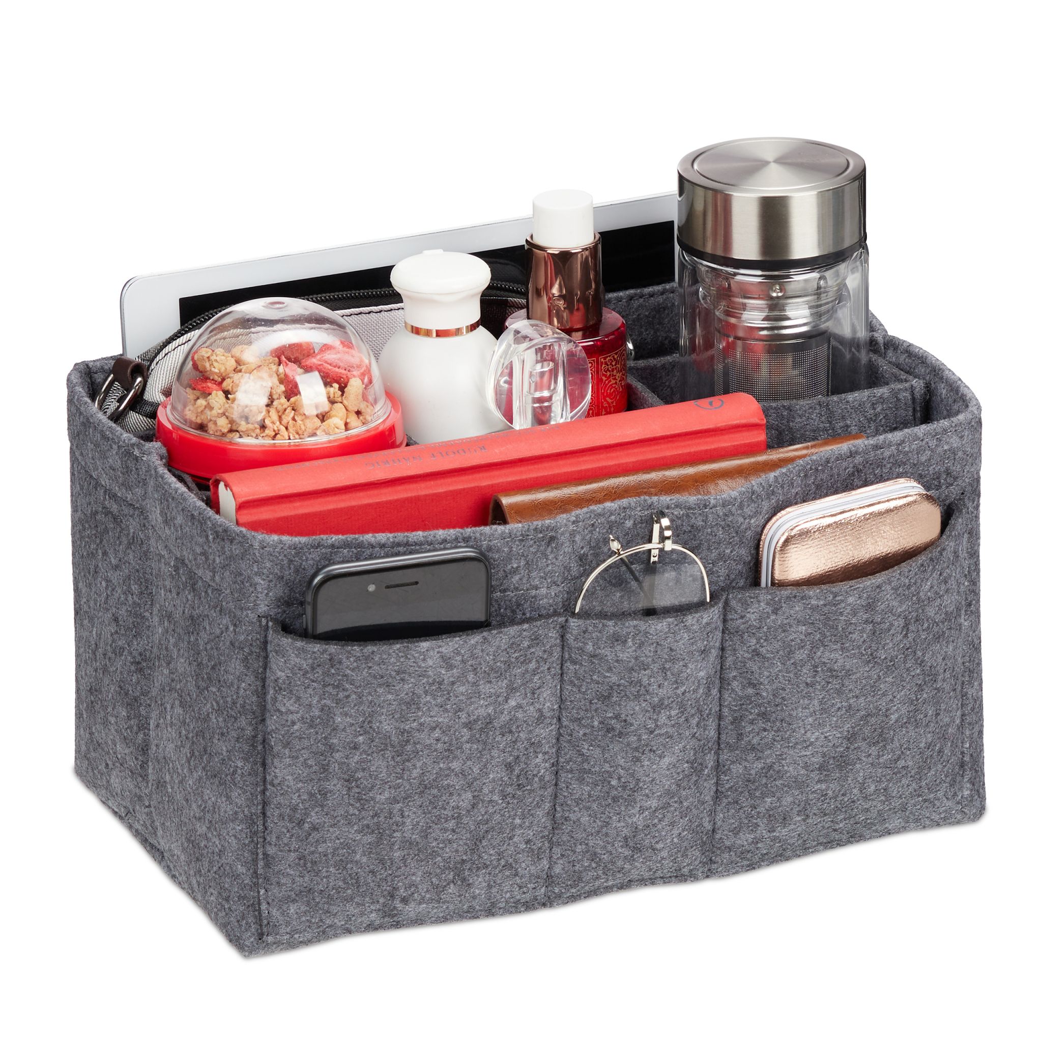 Taschenorganizer Handtasche Filz Grau von Relaxdays