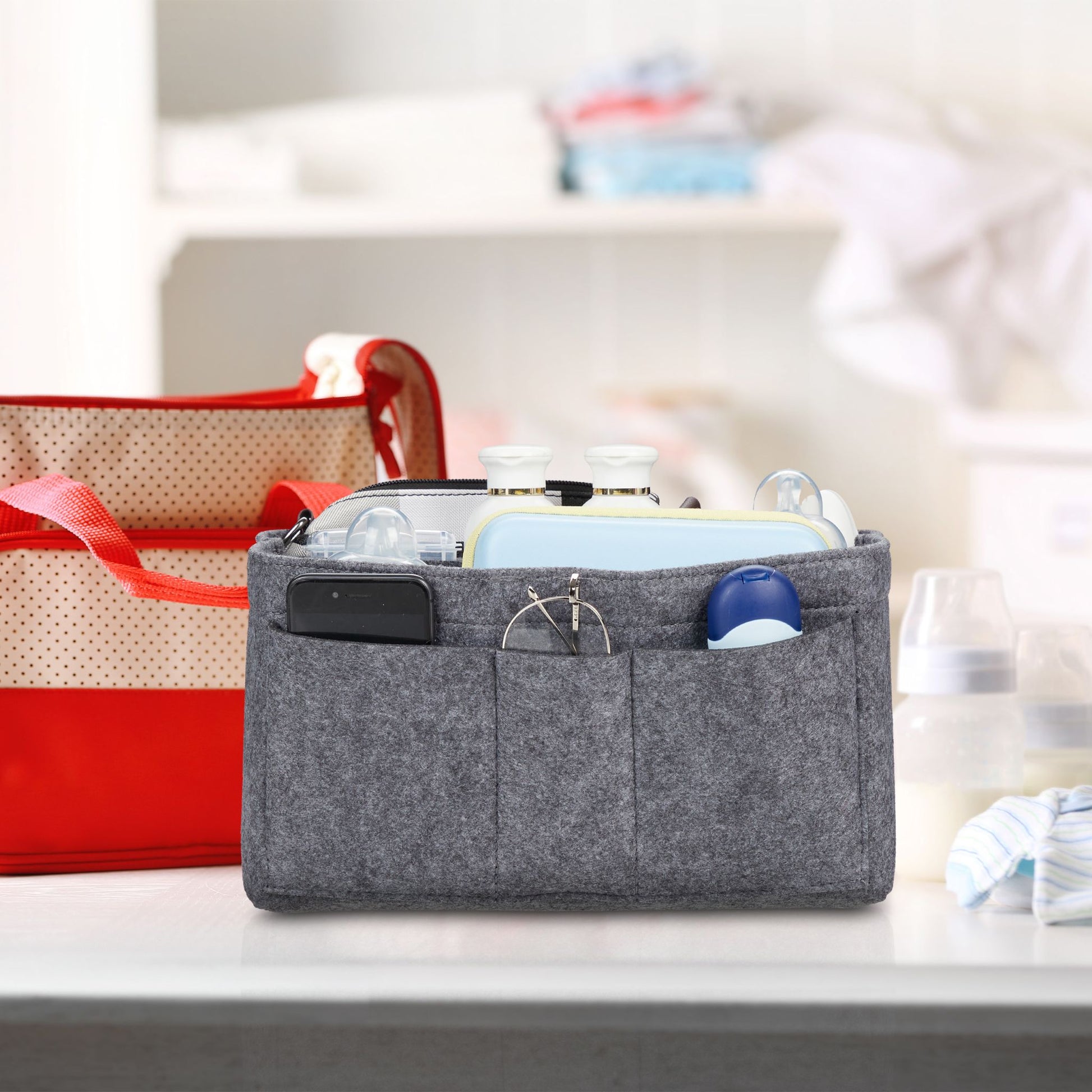 Taschenorganizer Handtasche Filz Grau von Relaxdays