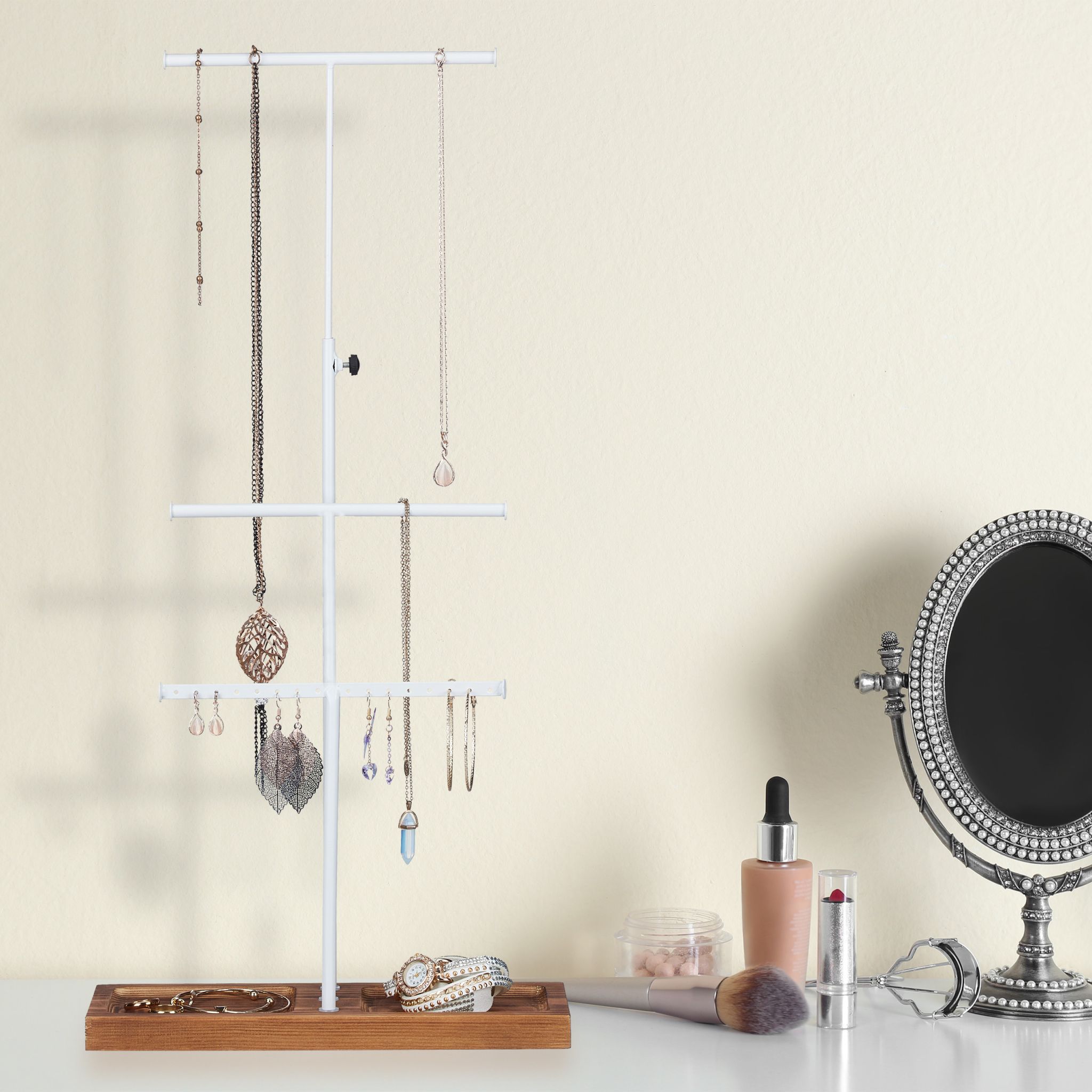 T-förmiger Schmuckständer Weiss-Braun von Relaxdays