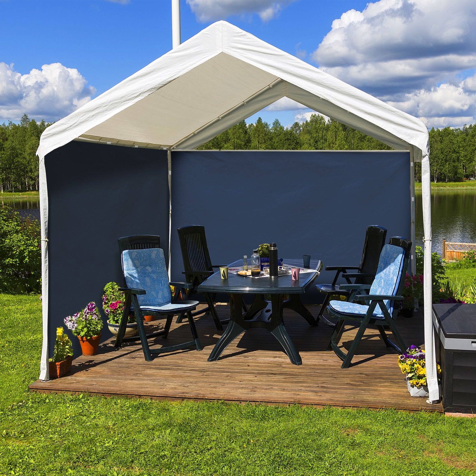 Pavillon Seitenteile 2er-Set dunkelblau Weiss-Dunkelblau von Relaxdays