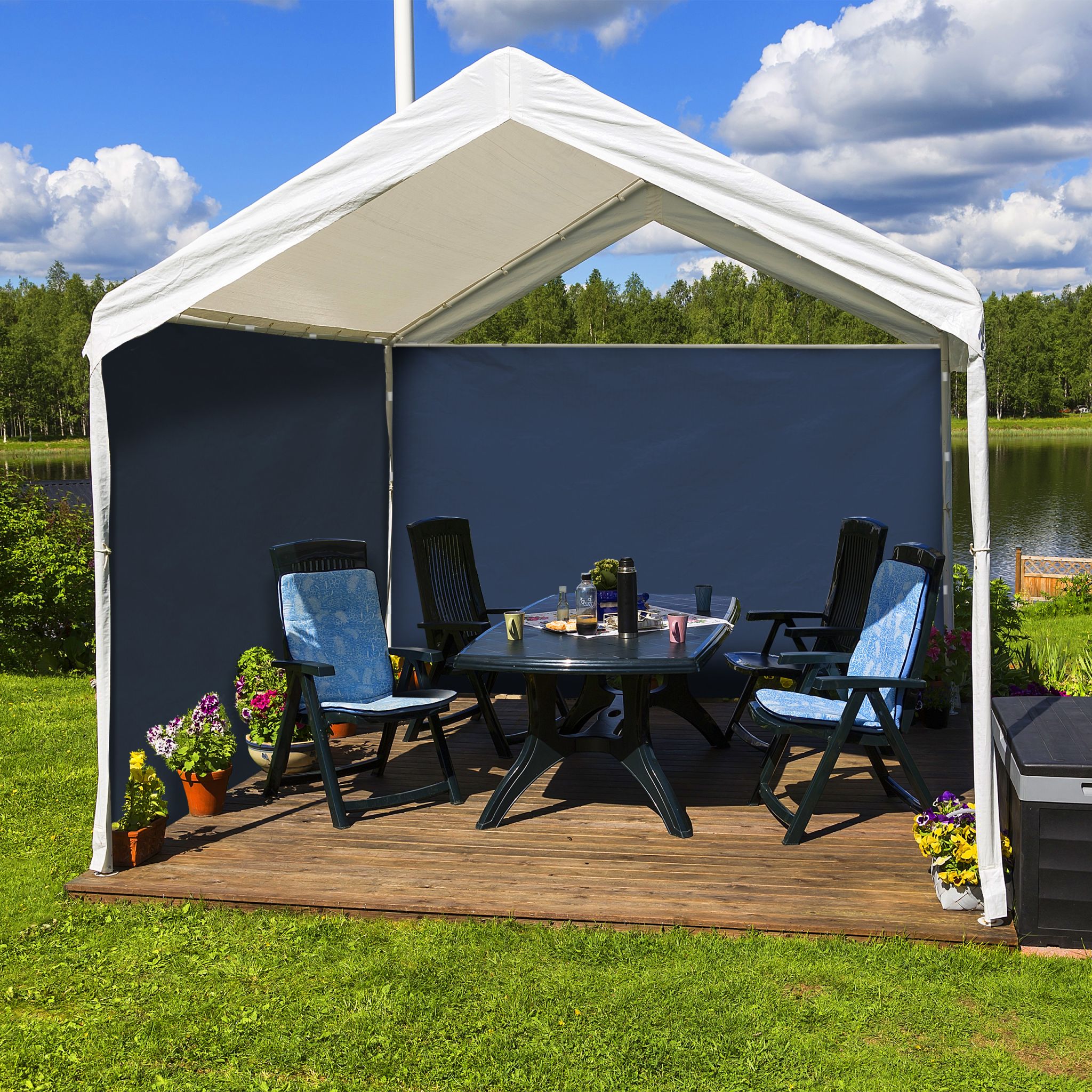Pavillon Seitenteile 2er-Set dunkelblau Weiss-Dunkelblau von Relaxdays