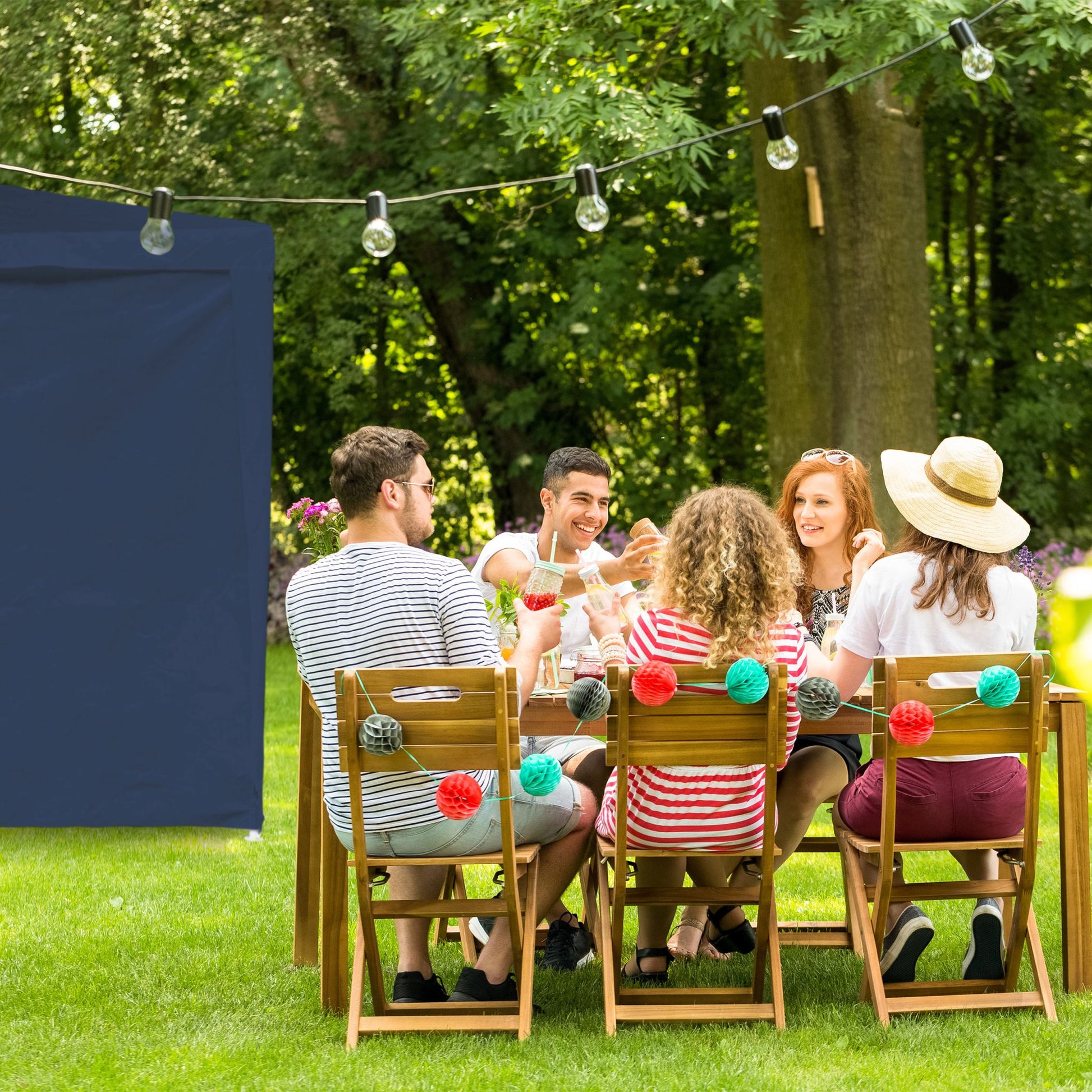 Pavillon Seitenteile 2er-Set dunkelblau Weiss-Dunkelblau von Relaxdays